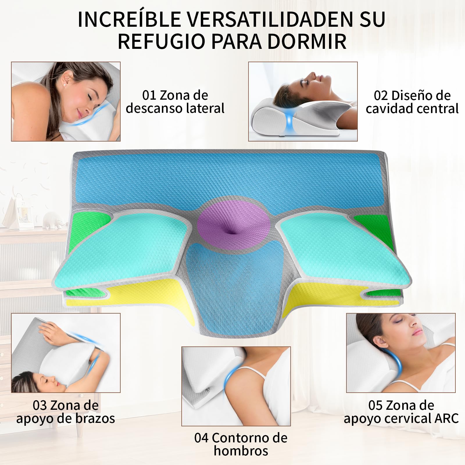 GALASALA Almohada Memory Foam Cervical, Almohada Ortopedica Cervical para Dormir el Lado Cuello, Alivia el Dolor de Cuello, Adecuada para Dormir de Lado, Espalda o Panza con Fundas Almohadas