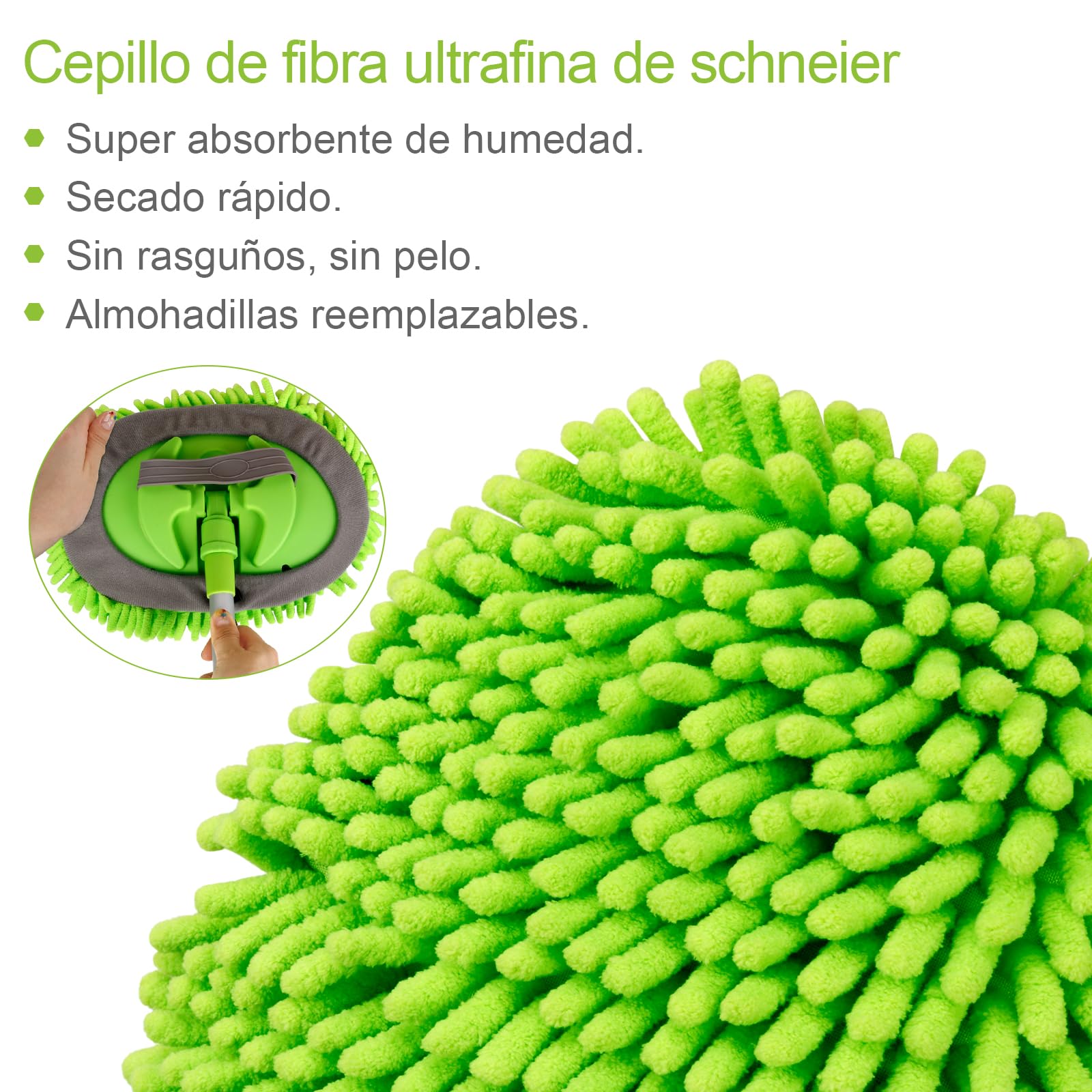 Bonieset chenilla microfibra cepillo para polvo de lavado de coche con mango largo kit de limpieza de coche con cepillo de lavado de coche microfibra cabezales de fregona toalla plumero de ventilación