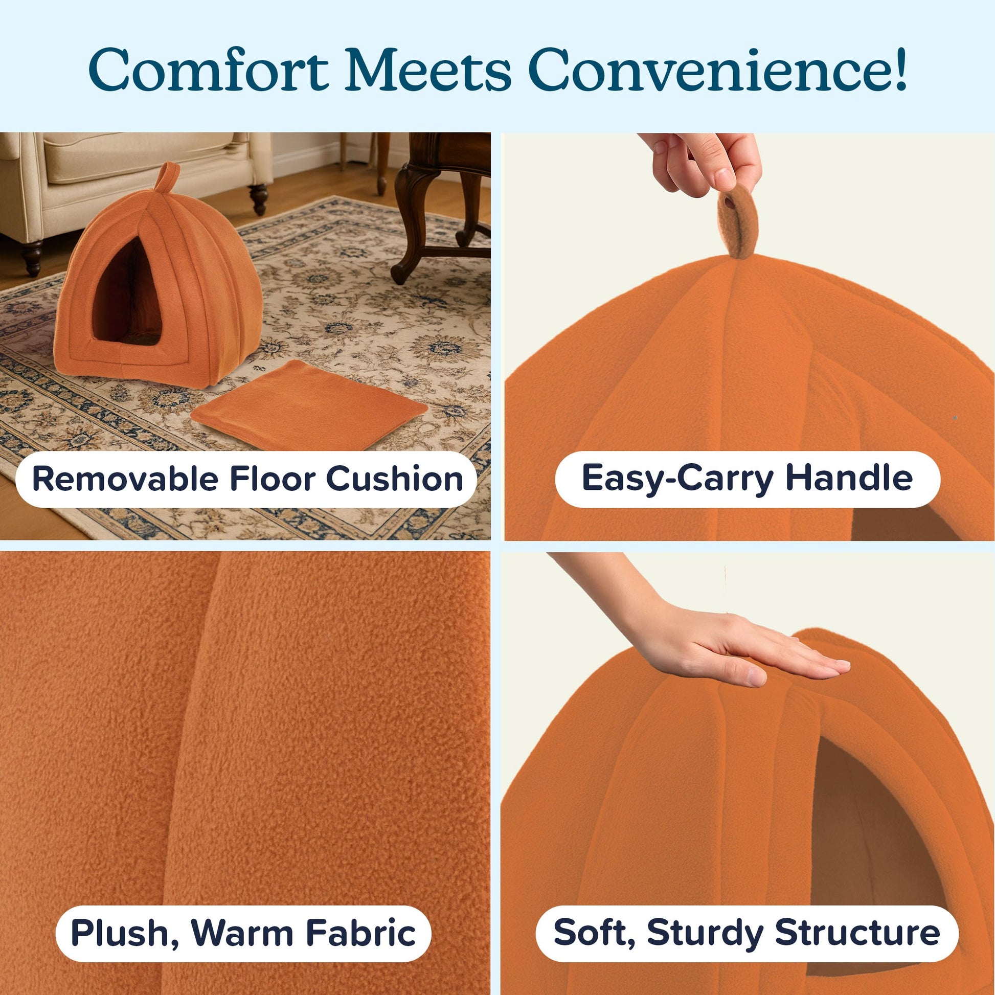 Petmaker Cozy Kitty Tent Igloo Plush Cat Bed, Brown
