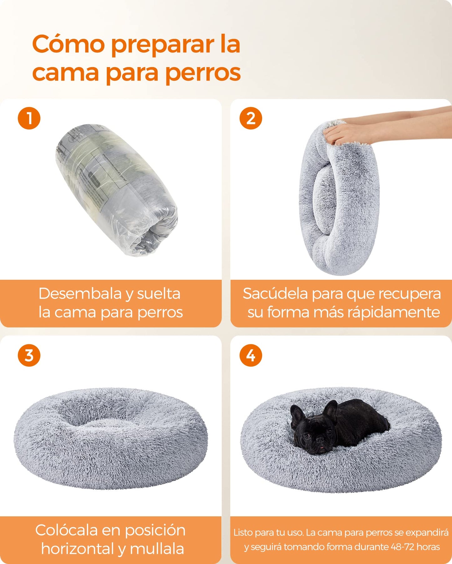Cama de Perros Feandrea Gris Ombré con Cojín Central Extraíble y Lavable