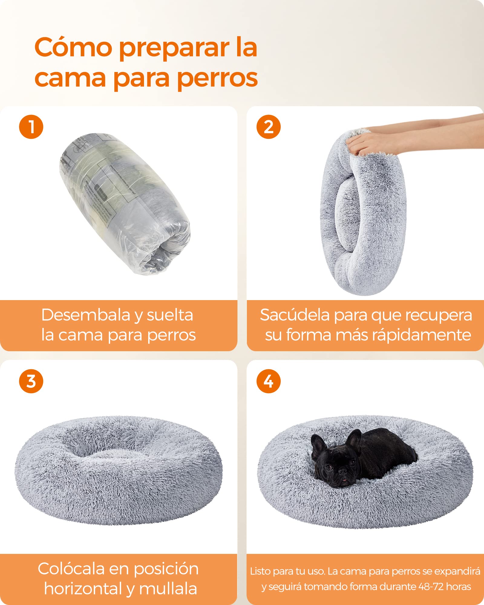 Cama de Perros Feandrea Gris Ombré con Cojín Central Extraíble y Lavable