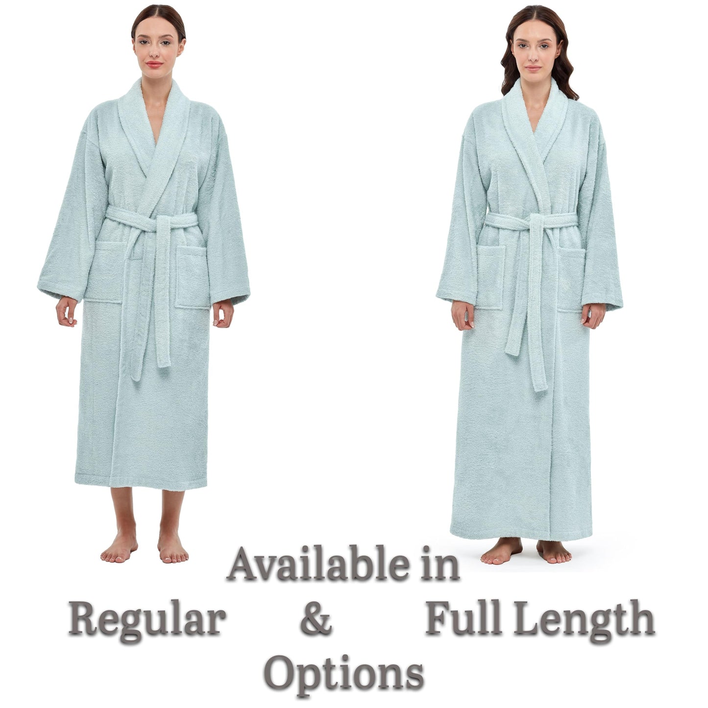 Arus Bata de mujer con cuello chal, bata de baño de algodón turco de felpa, largo hasta el suelo, color verde menta, talla L/XL