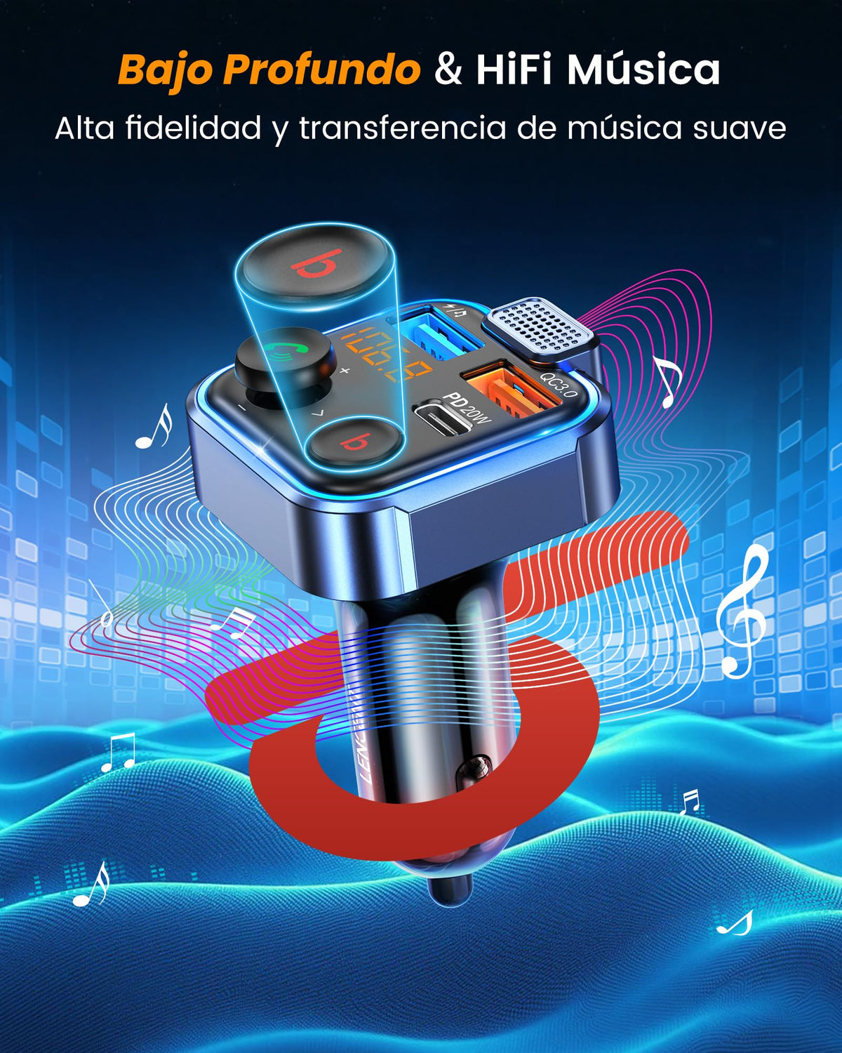 Transmisor FM Bluetooth 5.3 LENCENT para Auto