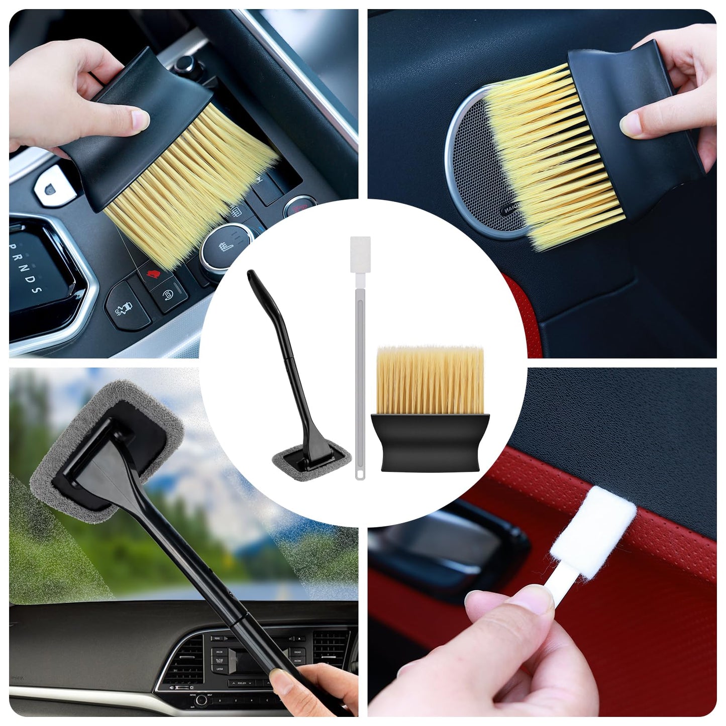 AUTODECO - Juego de limpieza para el lavado de coches con pulverizador de espuma, trapeador con mango largo, cubeta plegable, manopla grande, toallas, 44 piezas, negro