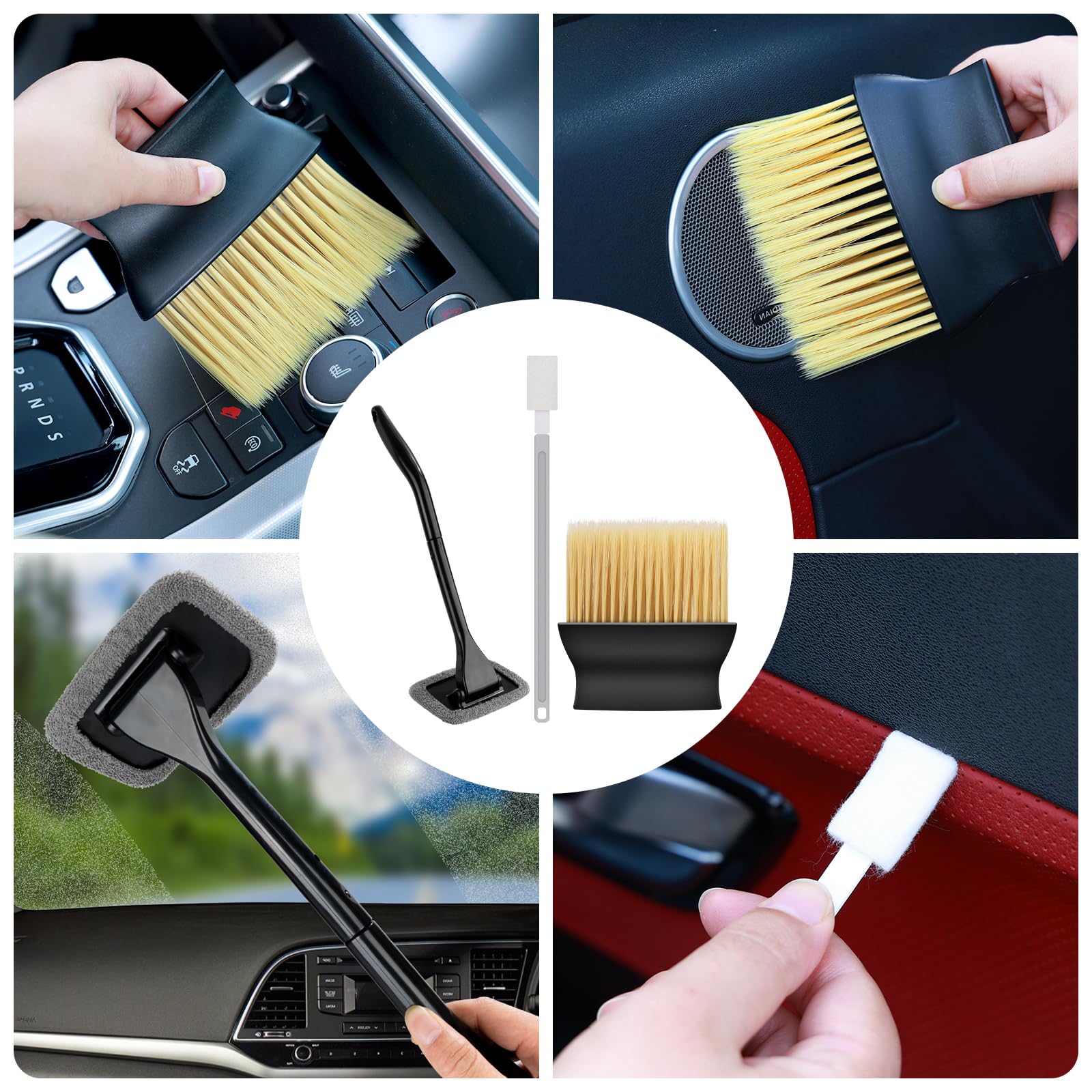AUTODECO - Juego de limpieza para el lavado de coches con pulverizador de espuma, trapeador con mango largo, cubeta plegable, manopla grande, toallas, 44 piezas, negro