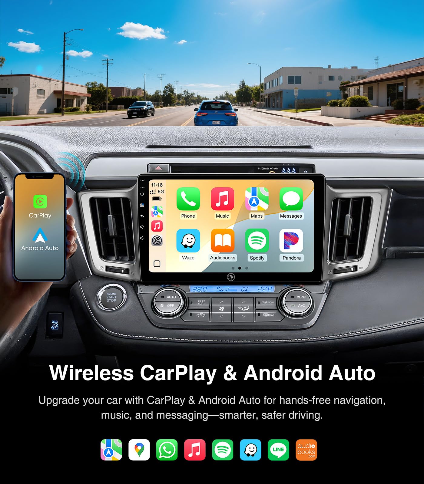 4G+64G para Toyota RAV4 2013-2018 Radio QLED visualización táctil estéreo de coche