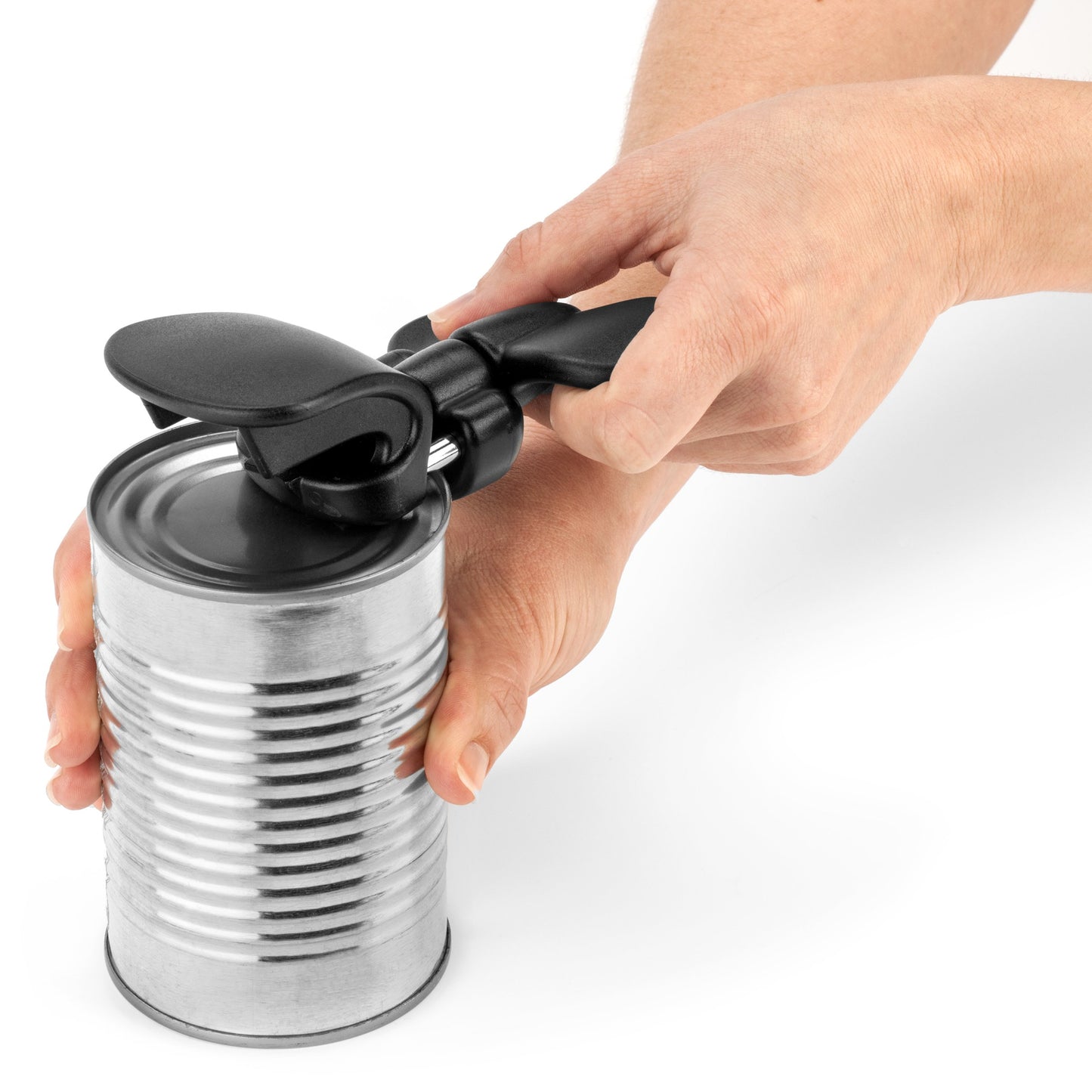 Bartelli Abrelatas y Abridor de Botella 3-en-1 de Seguridad Ambidiestro, Acero Inoxidable, Negro