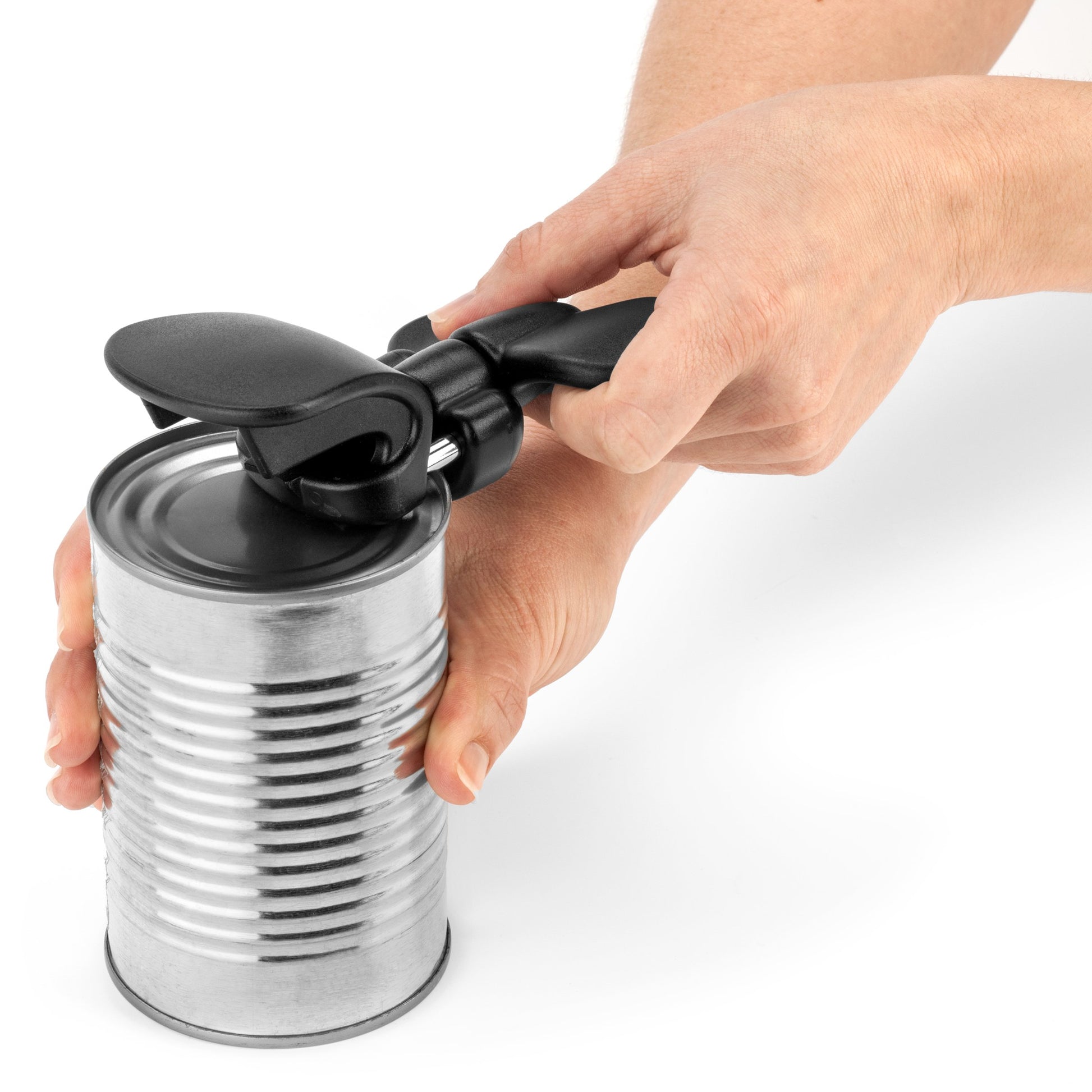 Bartelli Abrelatas y Abridor de Botella 3-en-1 de Seguridad Ambidiestro, Acero Inoxidable, Negro