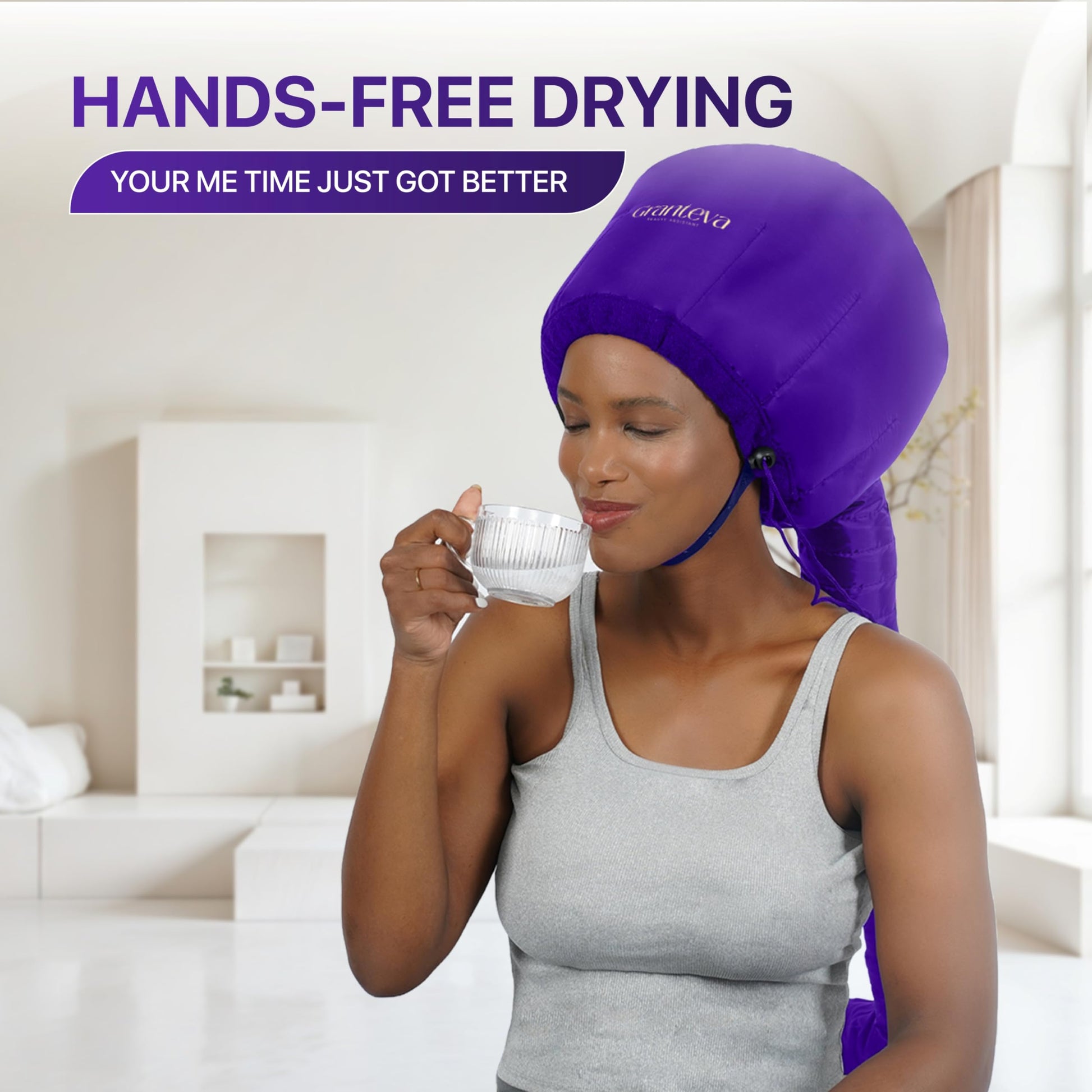 Capó secador de pelo – Gorro secador de pelo suave para el hogar – Kit de secador de pelo con diadema integrada, acelera el tiempo de secado en casa, se utiliza para acondicionamiento profundo, estilo portátil (morado)