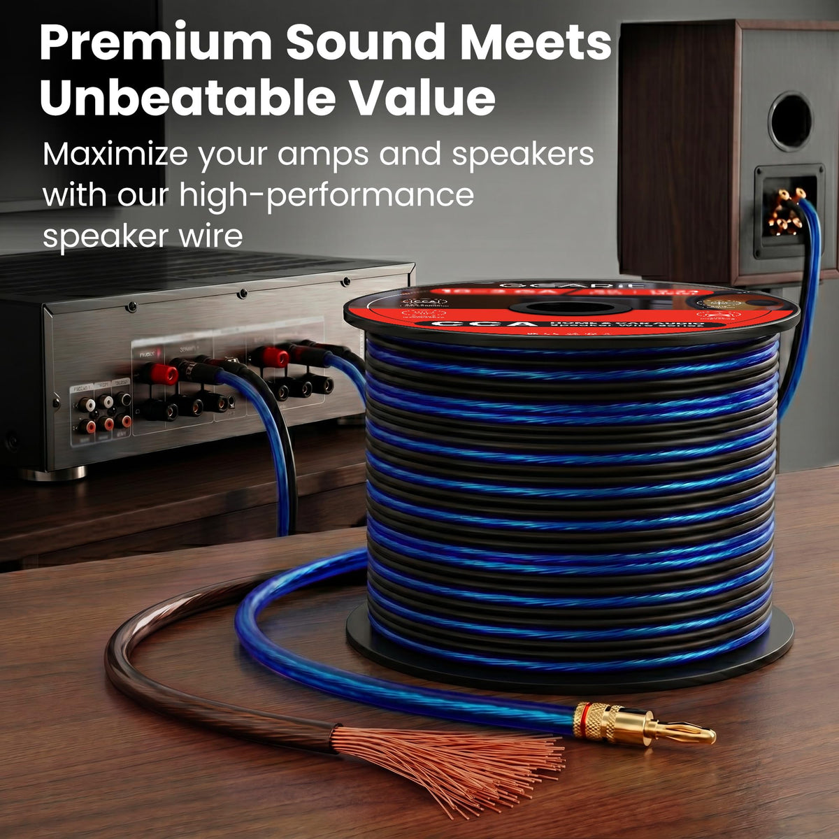 Cable de Altavoz GEARit Serie Pro Negro Transparente Azul Translúcido Gran Uso para Cine en Casa y Automóvil