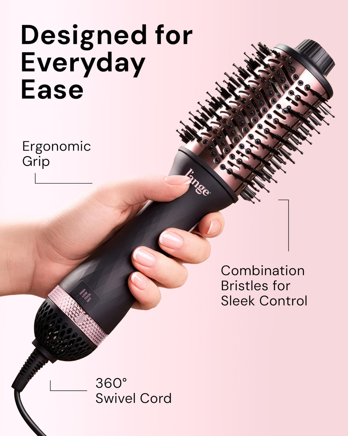 Cepillo Secador de Titanio L'ANGE HAIR Negro 2 en 1 para Cabello Suave y sin Frizz
