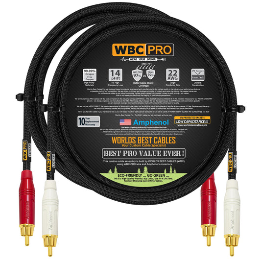 Cables RCA WBC-PRO-LOCAP Baja Capacitancia Interconexión de Audio Profesionales 2.5 Pies 22 AWG Ultrasilenciosos con Enchufes Amphenol ACPR