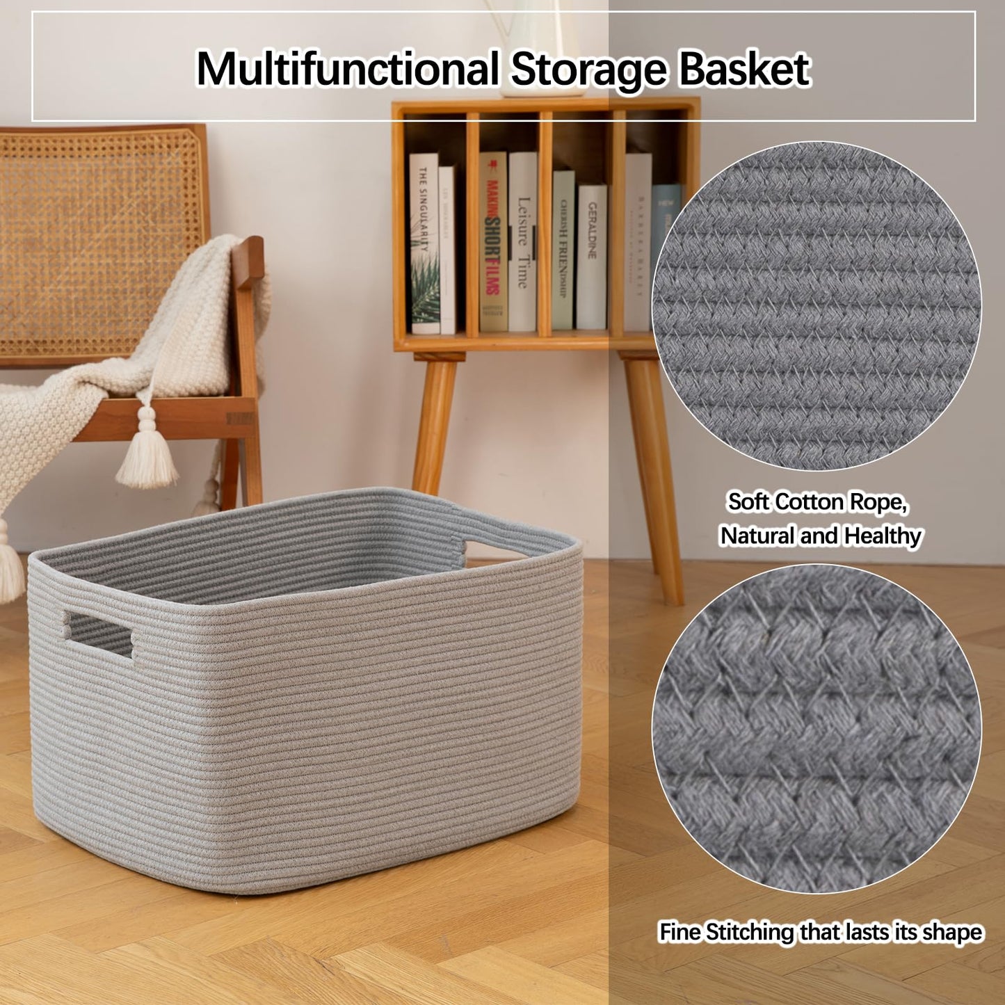 OIAHOMY - Cesta Rectangular XXL de Manta de 96 L, cesta tejida de algodón para almacenamiento, cesta de ropa sucia para sala de estar, guardería, recámara, organización de juguetes con asa, 24" x 16