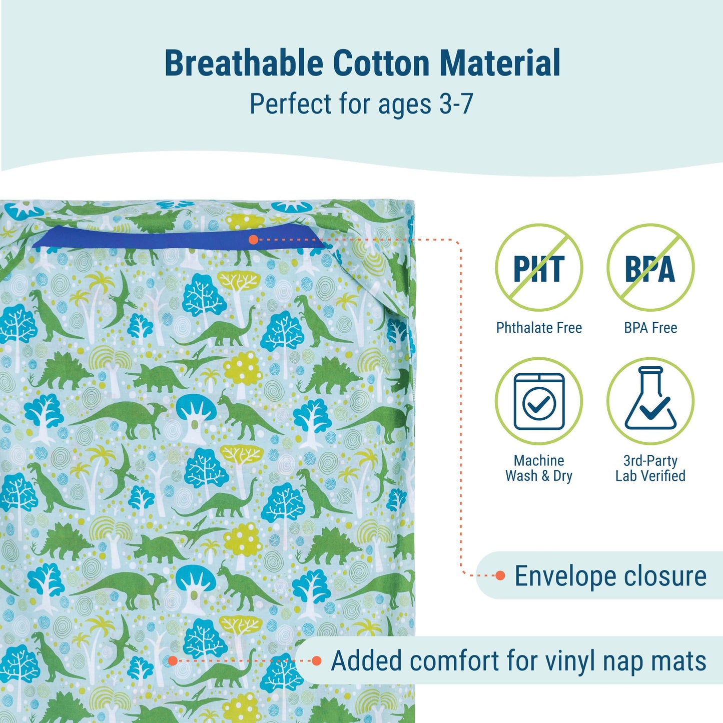 Wildkin - Funda de algodón para Siesta para niños, Suave, Cosida y Duradera y se Adapta a tapetes de Vinilo de 1.5 Pulgadas, Dinosaurios Dinomite