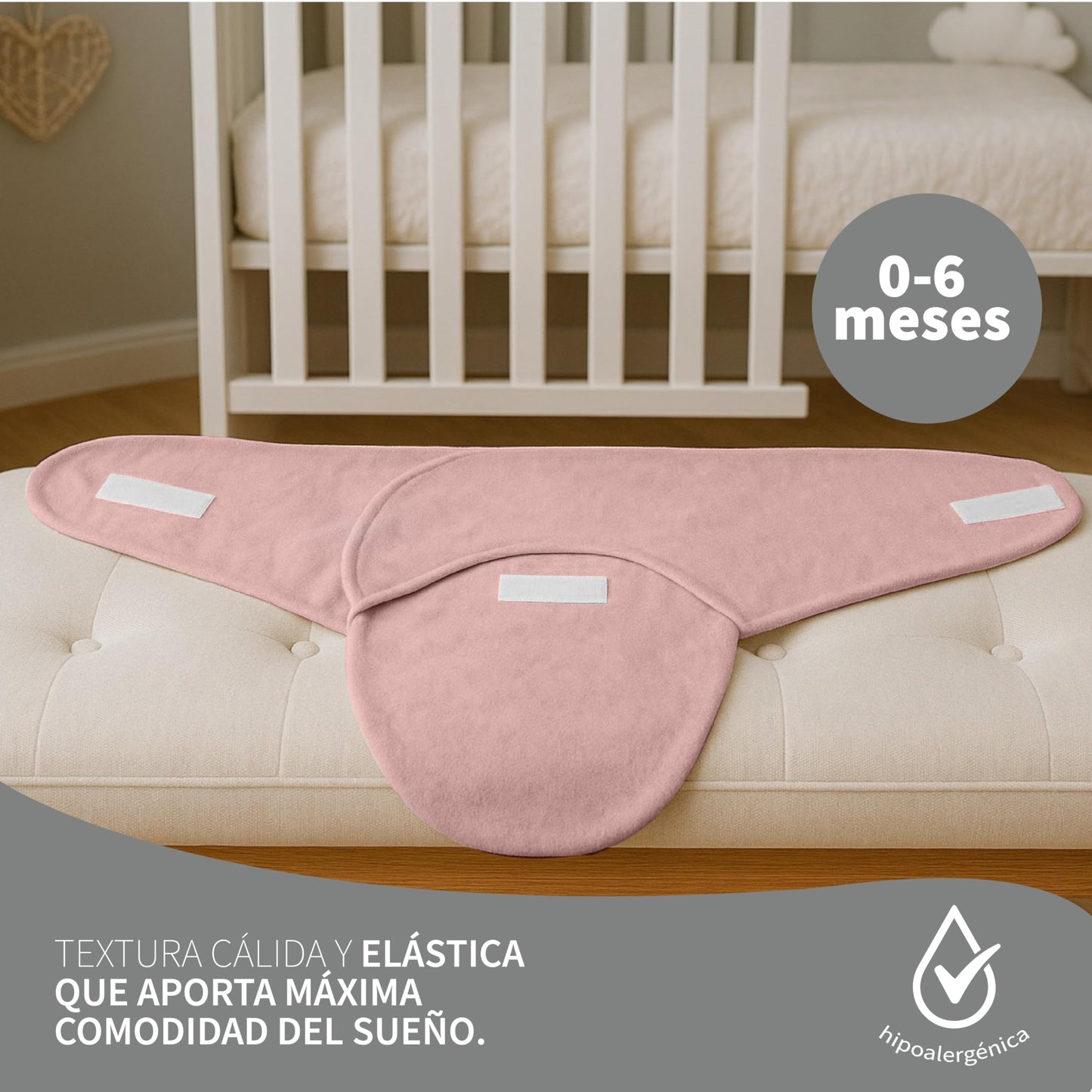 CHIQUI MUNDO Manta Envolvente Ajustable Bebé para Dormir Acogedora Textura Suave 0-6 Meses (Rosa)