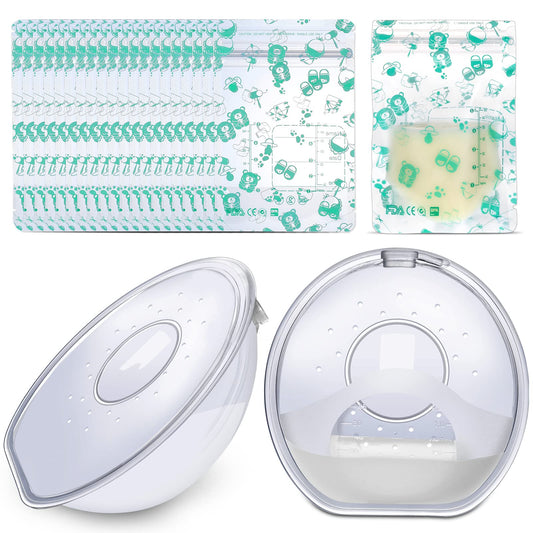 Lictin Recolector de Leche Materna - 2 Conchas Recolectoras para Lactancia, Pezoneras para Lactancia, Protectores Reutilizables para Pezones de Lactancia, con 20 Bolsa para Leche Materna