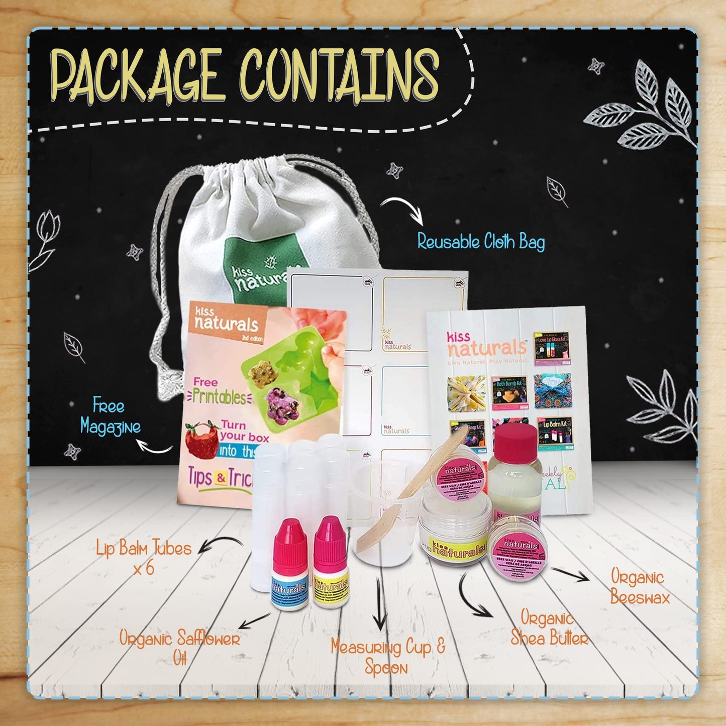 Kit de bálsamo labial Kiss Naturals - Kit orgánico para hacer bálsamo labial para niños - Kit creativo 100% seguro y orgánico para niñas y niños...