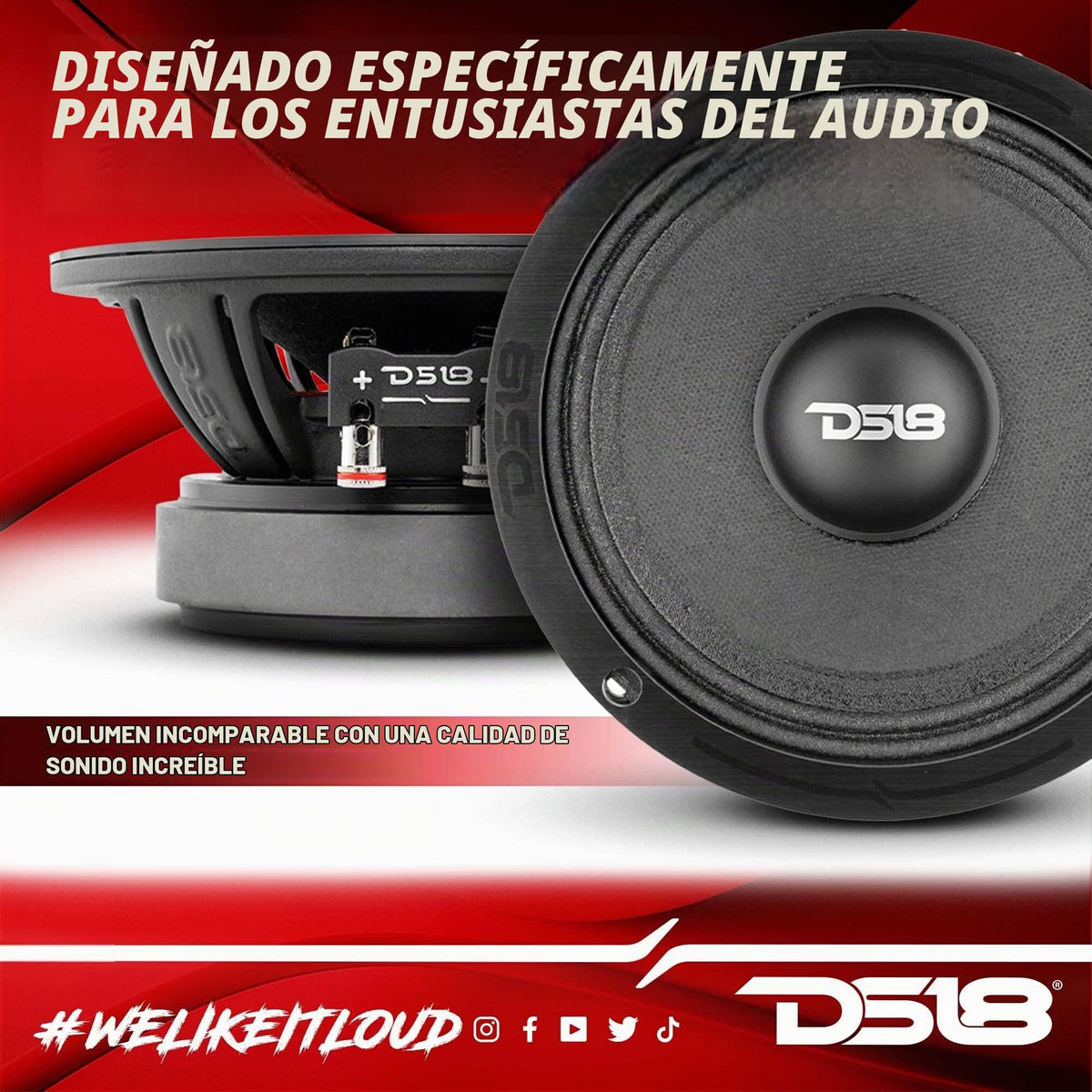 Altavoz de Audio de Coche DS18 PRO-ZXI6M Rojo 6.5 Pulgadas 600 W 8 Ohmios de Alta Calidad para Sistema de Sonido estéreo