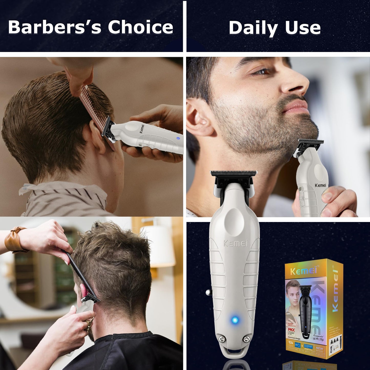 KEMEI PG2299 Cortadora de barba y pelo para hombres profesional, cortadora de pelo sin huecos para hombres, recortadora inalámbrica para peluqueros, gris