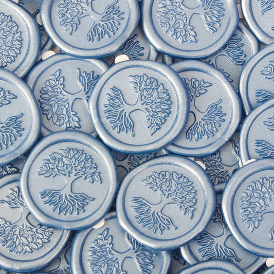 JAGERGREEN - Juego de pegatinas de cera con varios patrones de sellos, calcomanía azul para invitaciones de boda, personalizable, sellador de sobres, regalo de Navidad (árbol salvavidas, 60 piezas)