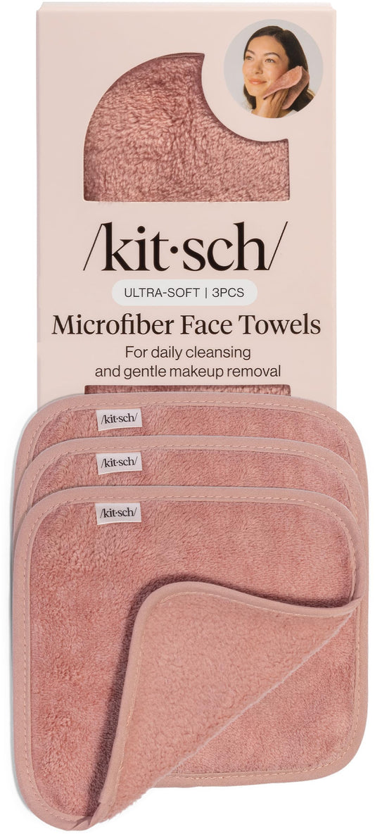 Kitsch Juego de 3 toallas faciales de microfibra – Toallas reutilizables y limpias para la rotación diaria, toalla facial suave, alternativa de toallitas faciales de limpieza suave, paños súper
