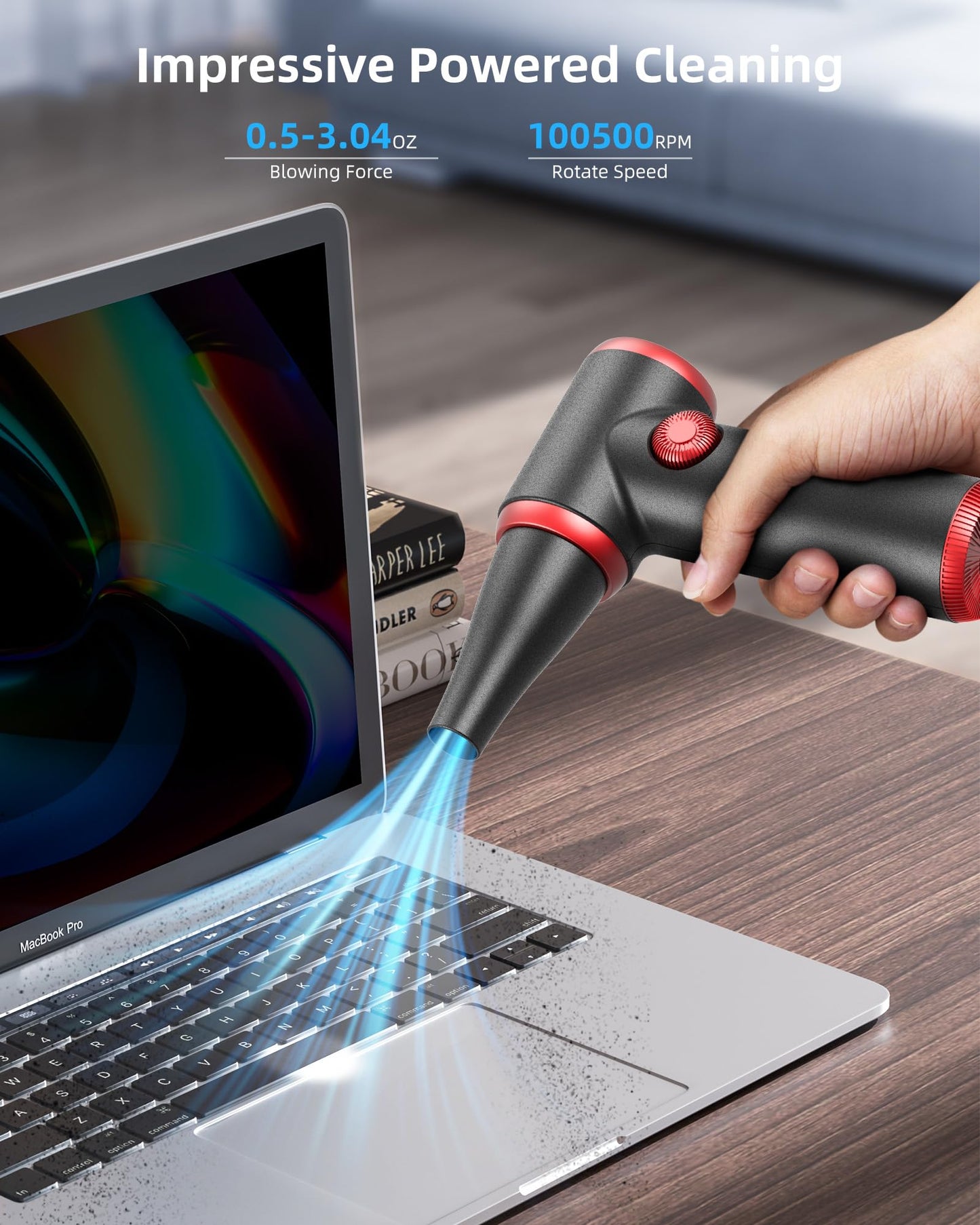 Koonie - Plumero de Aire inalámbrico, Funciona con Pilas, portátil reemplaza latas de Aire comprimido, soplador de Aire de Carga rápida de 6000 mAh 10 W, sin Gas para Teclado de computadora, Coche,