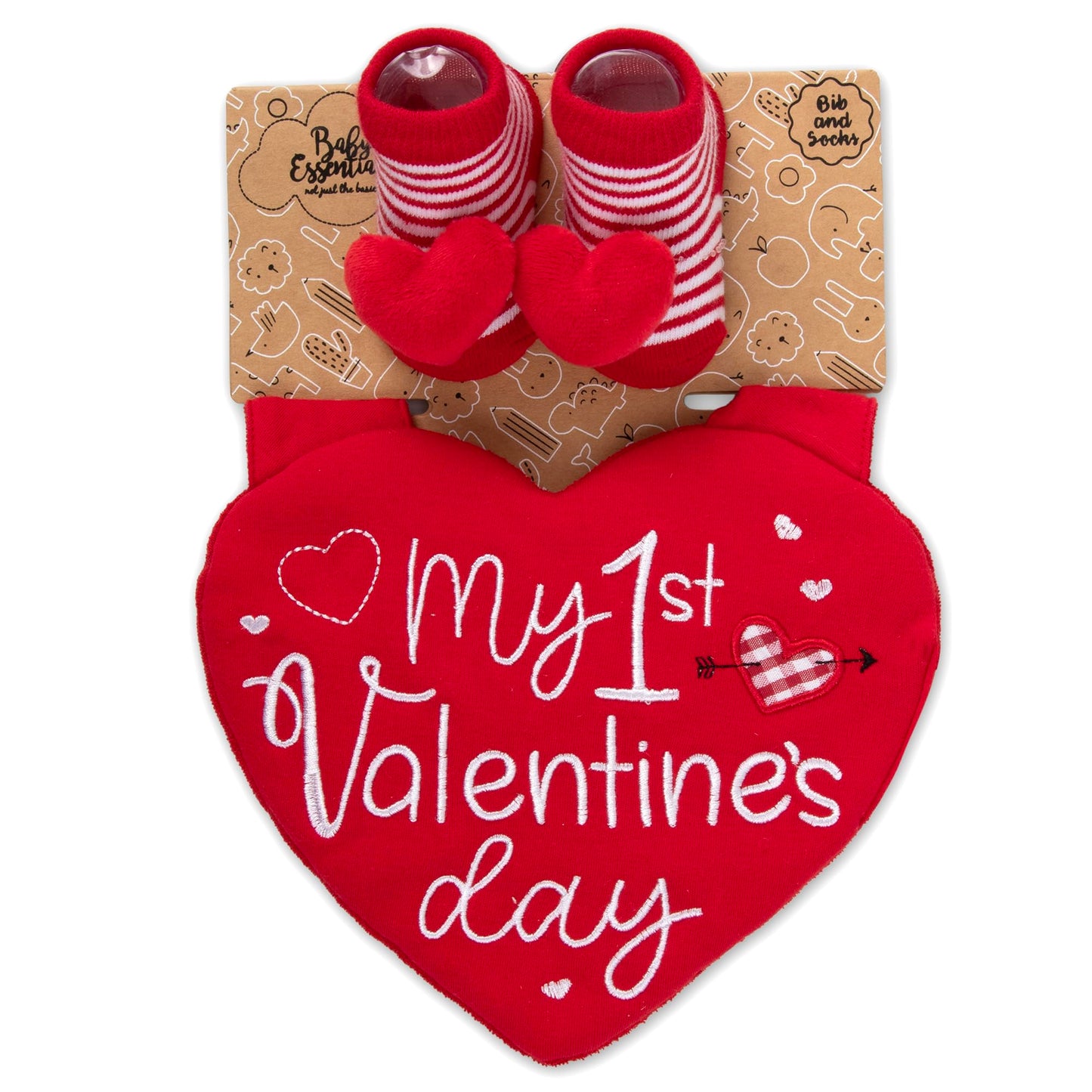 Baby Essentials - Juego de babero y calcetín para bebé, diseño de corazón rojo con botines de calcetín, regalo perfecto de San Valentín para recién nacidos
