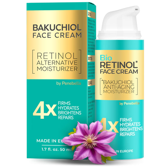 PENEBELLA New Bakuchiol Face Moisturizer - Made in Europe - Anti-Aging Retinol Alternative Cream - Moisturizing & Hydrating Serum - Wrinkle Cream for Face & Neck - Hyaluronic Acid - Vitamin C, E, F, Natural Oils