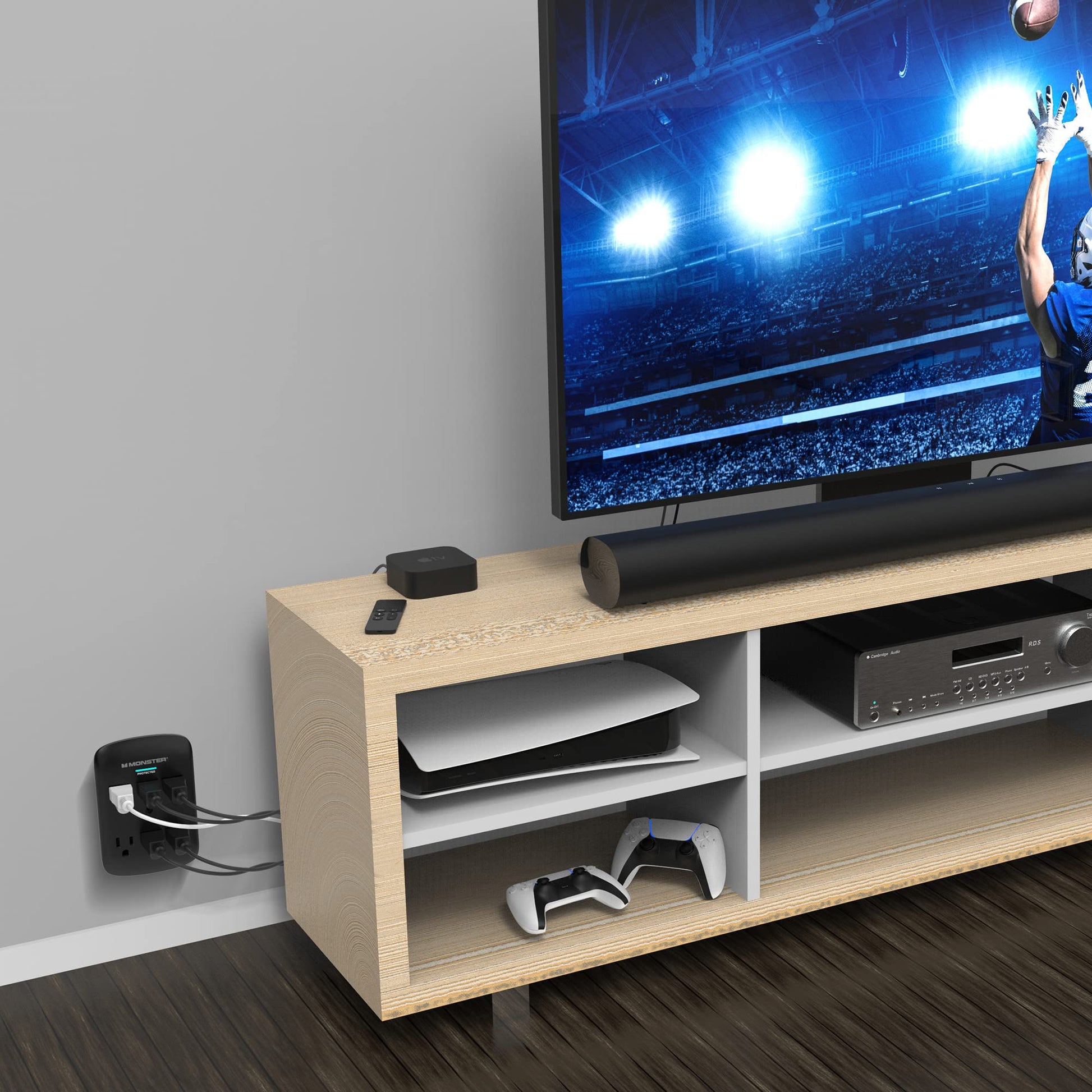 Protector de Sobretensión Monster Blanco con Soporte de Pared para Ordenadores y Cine en Casa