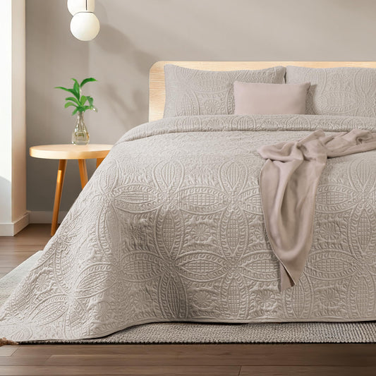 Colcha Dreamlab Moneda Capitonada Ultra Suave Beige para Cama Queen Size