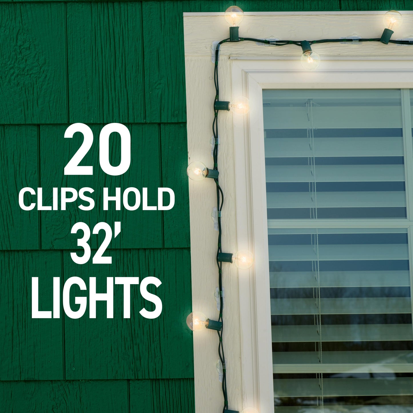Command Clips de luz para exteriores, clips de luz colgantes sin daños con tiras adhesivas, clips de pared para colgar decoraciones de Navidad al aire última intervensión, luces y cables, 20 clips transparentes y 24 tiras de comando