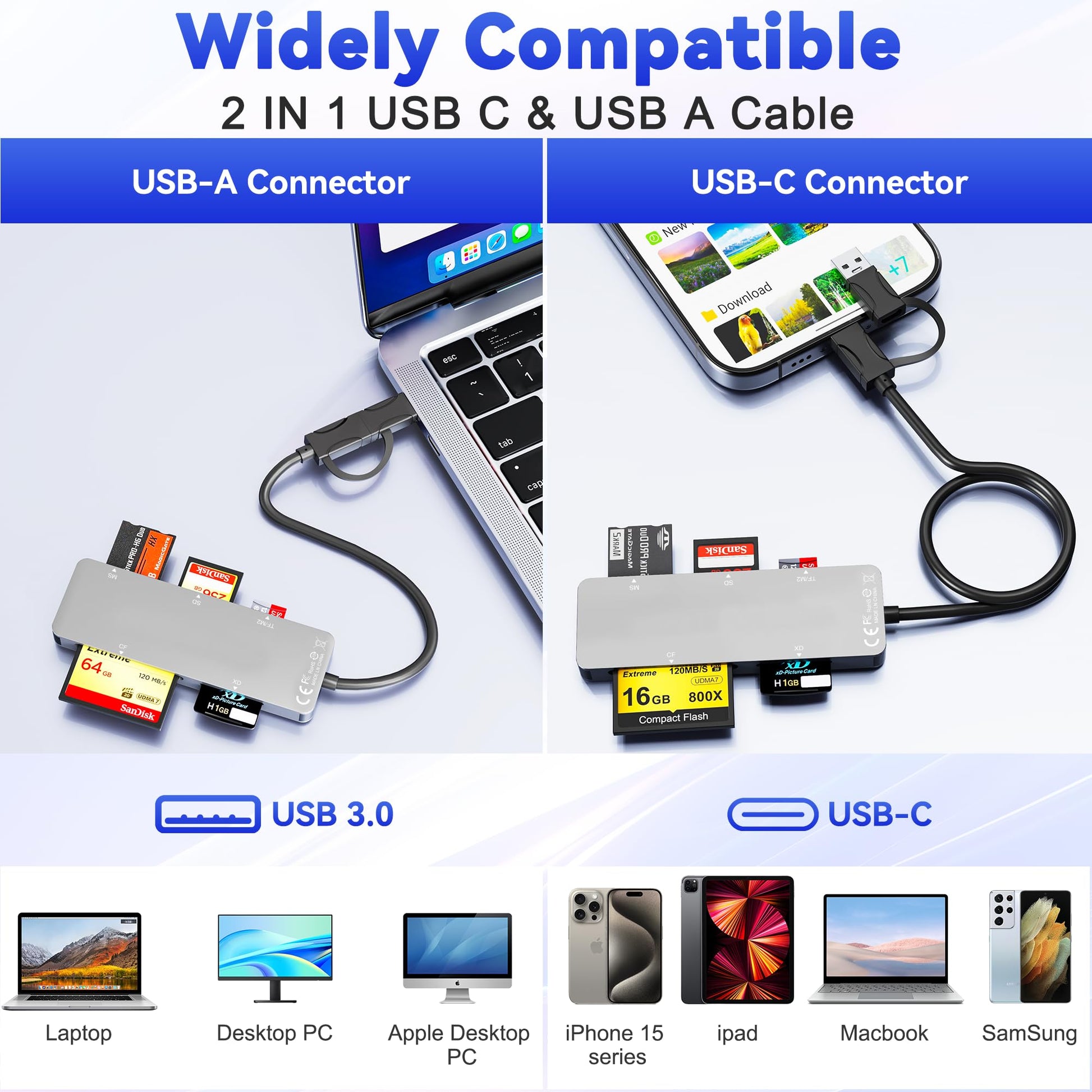 Lector de tarjetas USB C USB 3.0, lector de tarjetas de imagen 6 en 1 SD/TF/M2/MS/CF/XD para computadora/Android/Micro SD/, adaptador Memory Stick Pro Duo soporta velocidad de 5 Gbps, cinco tarjetas