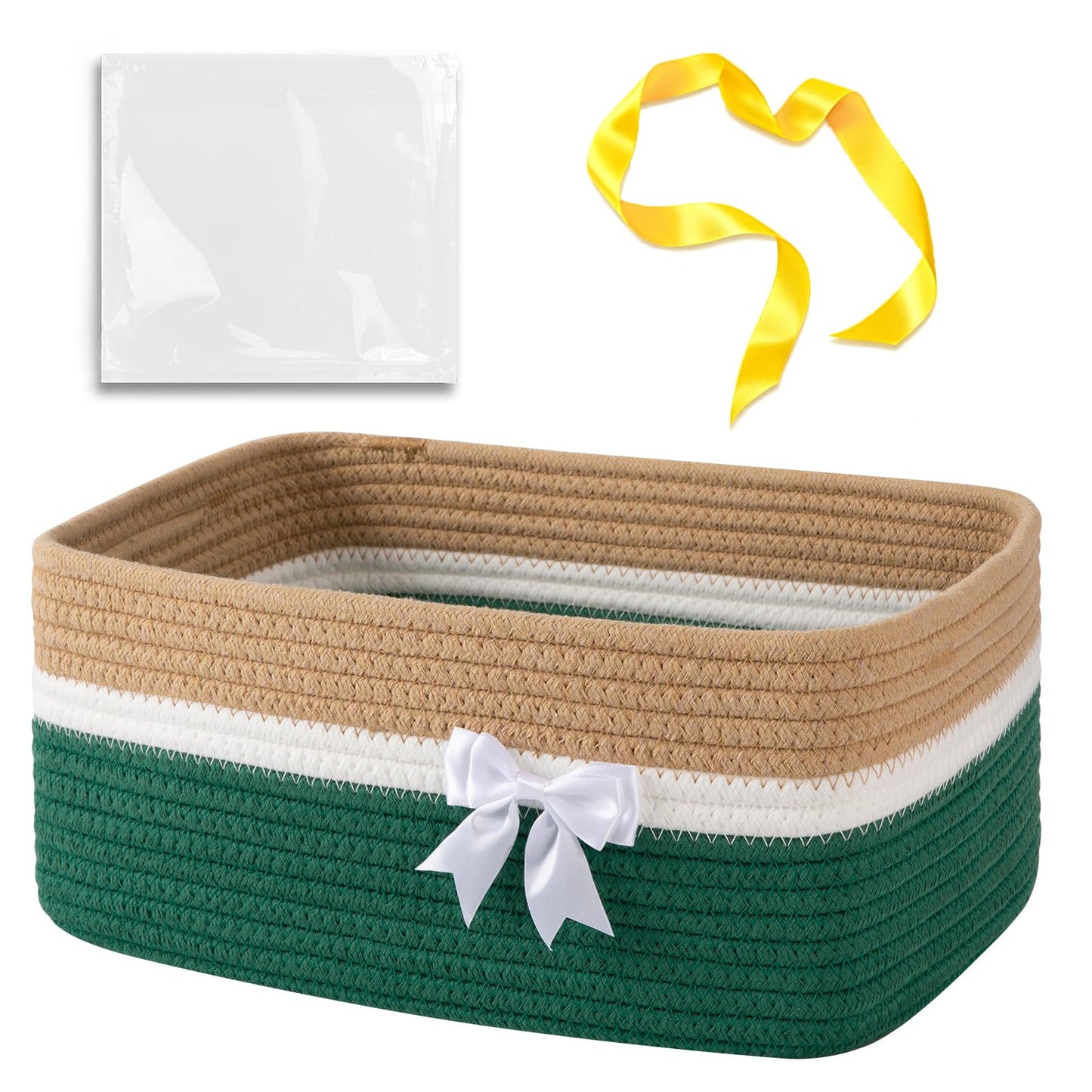 OIAHOMY - Cesta de almacenamiento tejida grande con asas para guardería, estantes de sala de estar, cesta de lazo para regalos vacía con bolsas de regalo y cintas para baby shower, contenedor de