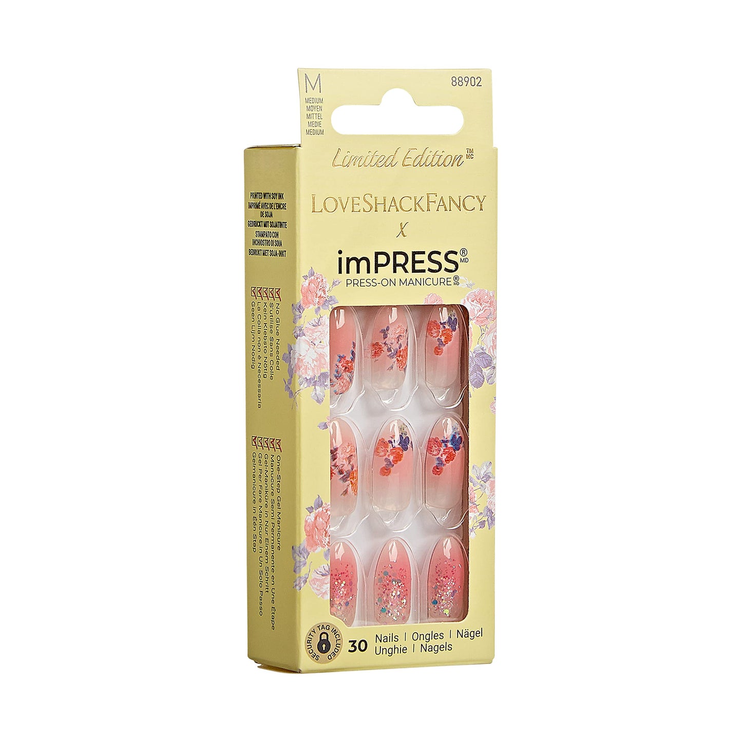 KISS LoveShackFancy x IMPRESS Press-On Manicure Limited Edition, Style /''Citrus Candy/'' Medium Almond Pink Press-On Nails, Includes Prep Pad, Mini Nail File, Cuticle Stick, & 30 Fake Nails