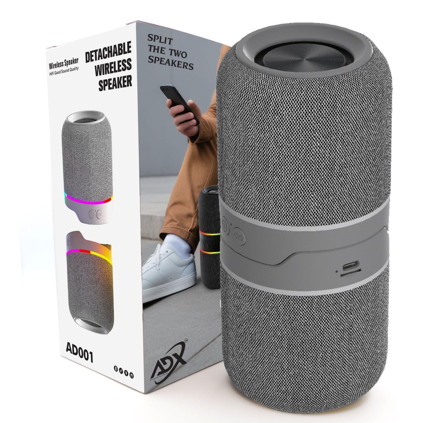 ADX Altavoces estéreo inalámbricos desmontables, controladores duales de 52 mm (gris)