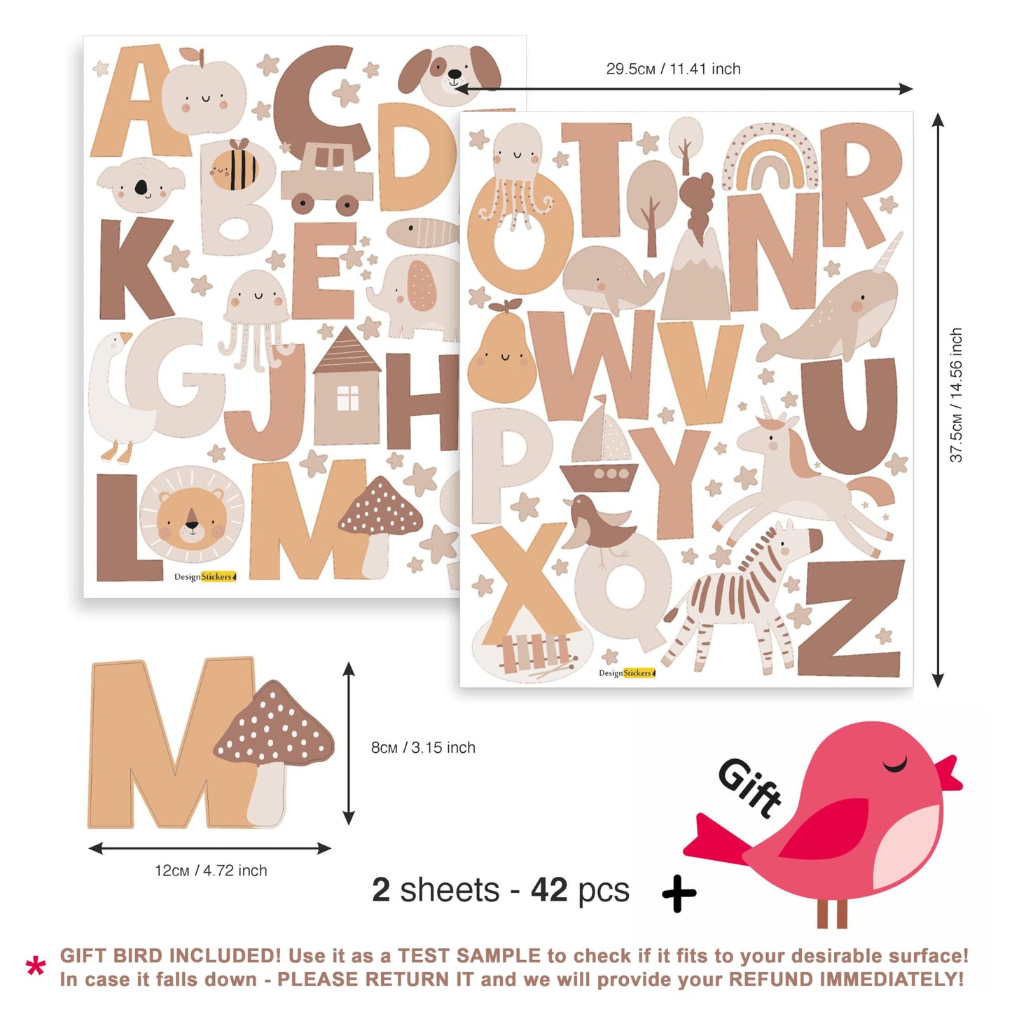 DesignStickers Pegatinas de Alfabeto Bohemio, Calcomanías de Pared Abc para Niños, Calcomanía Decorativa de Pared para Guardería, Calcomanías Educativas Con Letras Despegables Y Adhesivas para Aula [>