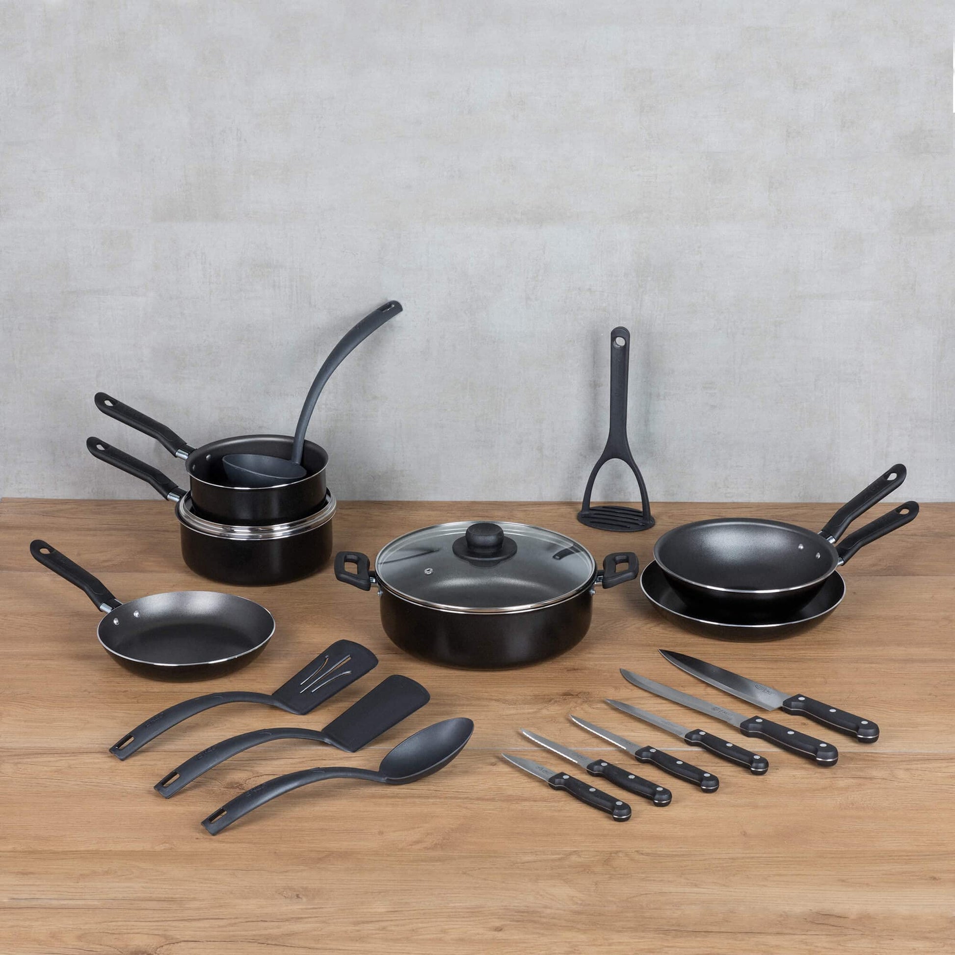 Batería de Cocina Ekco Negro con Antiadherente Serum 19 Piezas de Aluminio
