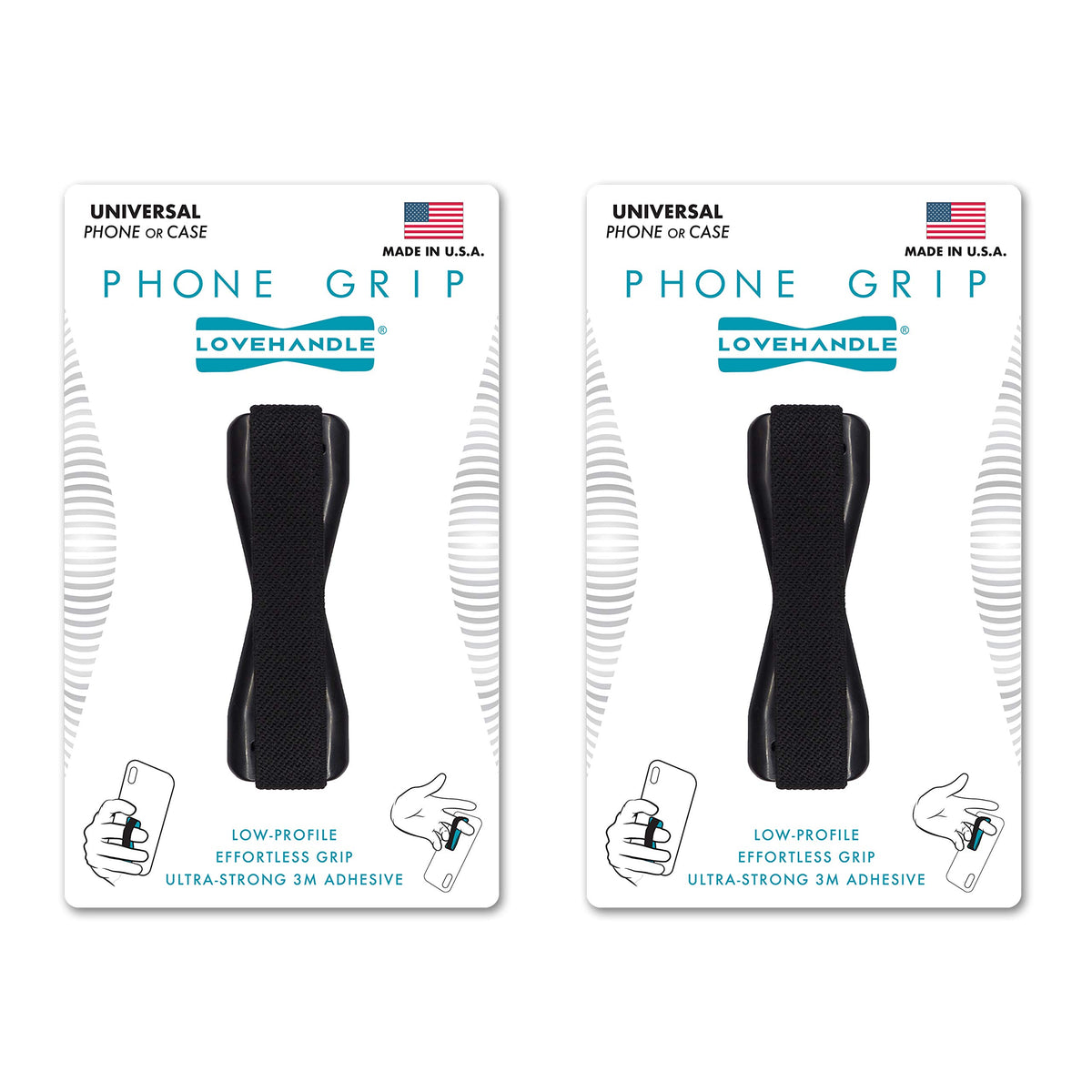 Agarre Universal LOVEHANDLE Negro Correa Elástica para Teléfonos y Mini Tabletas Paquete de 2