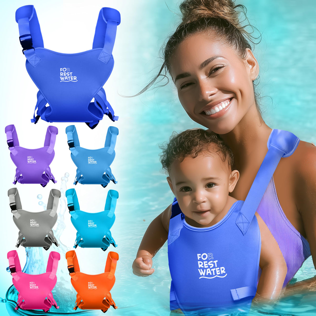Portabebés para agua de descanso – Eslinga ergonómica de neopreno de alta calidad para diversión en agua y tierra cálida y segura (4-24 meses) – Arnés ajustable para bebés y niños pequeños (Darkblue)