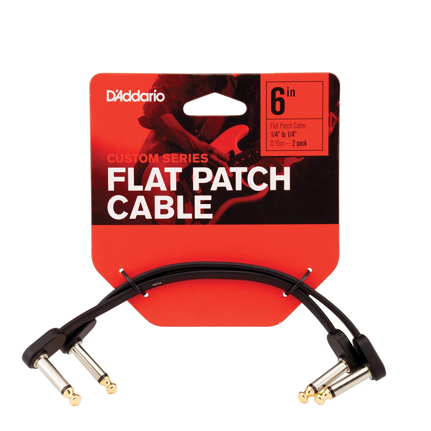 Cable de conexión para guitarra D'Addario Classic Series, cable de pedal con conectores de 1/4", plano, ángulo recto, 6 pulgadas, paquete de 2