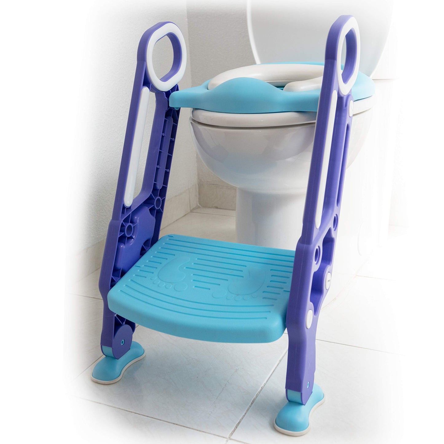 PAPU BABY Asiento Entrenador para Inodoro Acolchonado con Escalera (Morado/Azul)
