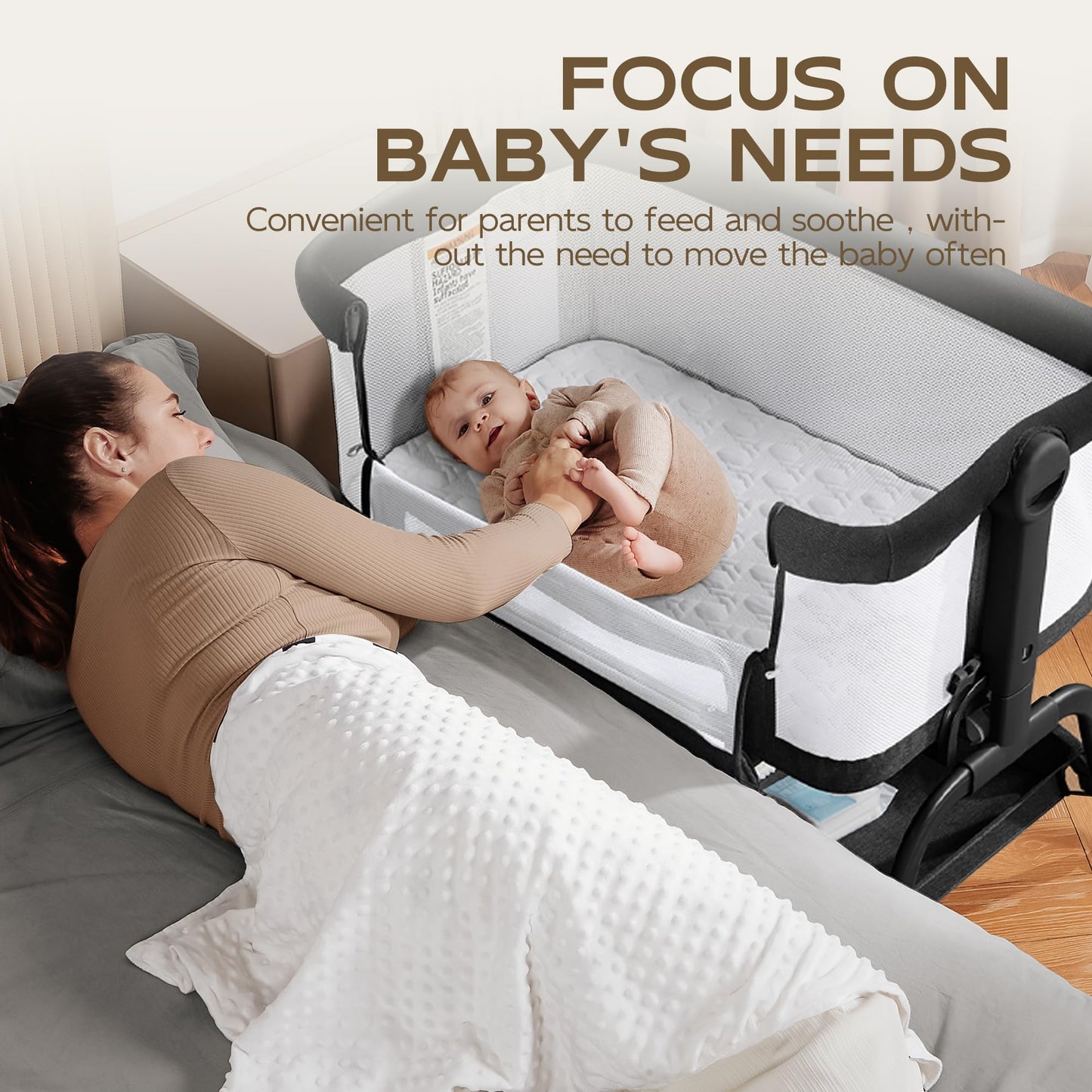BabyBond - Cuna de noche, colchón y sábana, malla de 4 lados, color negro