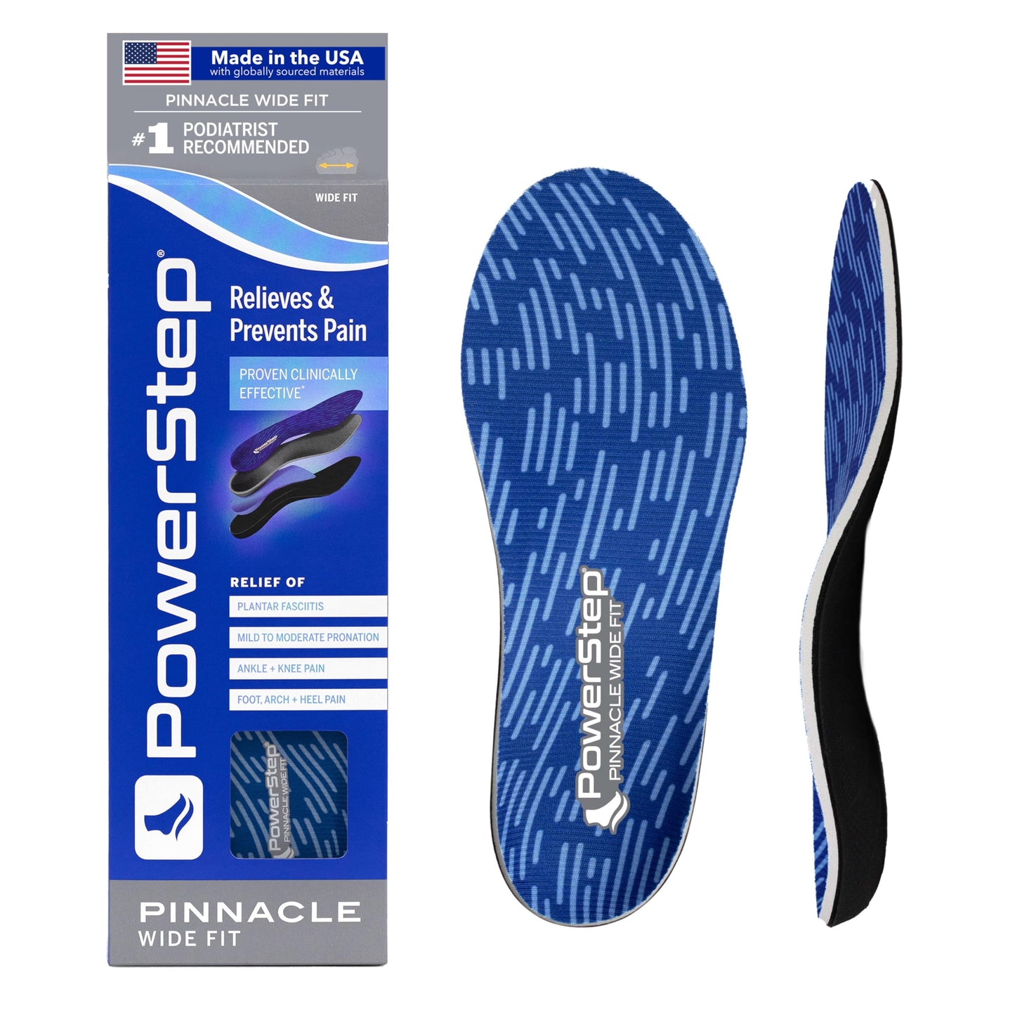 Plantillas PowerStep Azul Gris de Soporte de Arco Extra Ancho para Mujer y Hombre