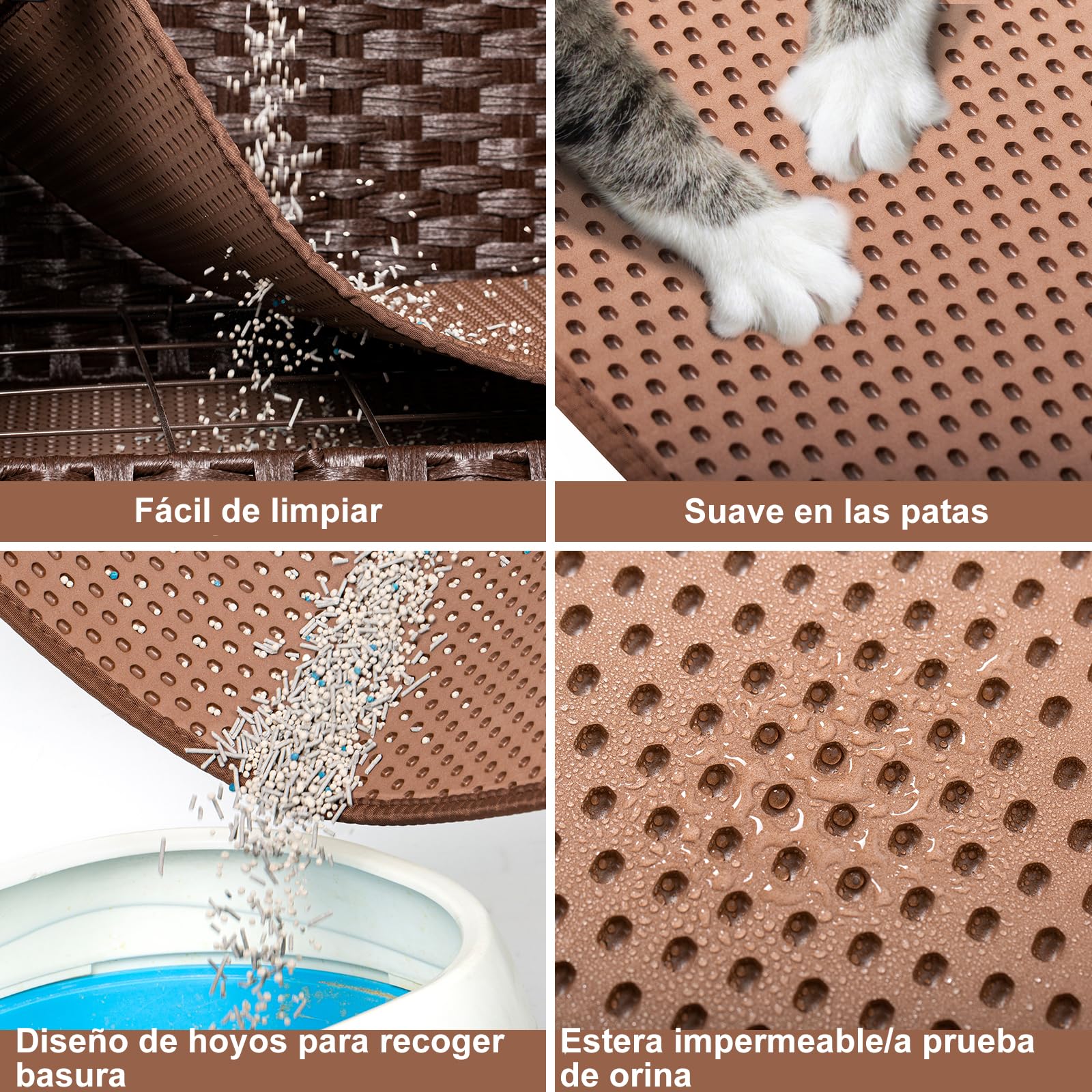 FABATO Arenero para Gato Grande Cerrado - Casa para Gatos Exterior - Puerta Lateral para tu Mascota - Mueble de Mimbre Ratán Tejido a Mano - Incluye Alfombrilla Suave (Marrón)