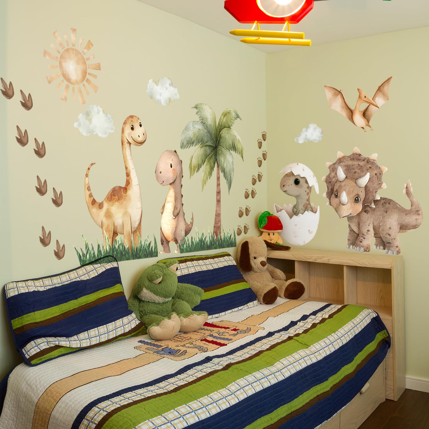 Calcomanías de pared extragrandes de dinosaurio, diseño bohemio de palmera, diseño de dinosaurio, para decoración de habitación, decoración de pared, para bebé, cuarto de niños, sala de juegos