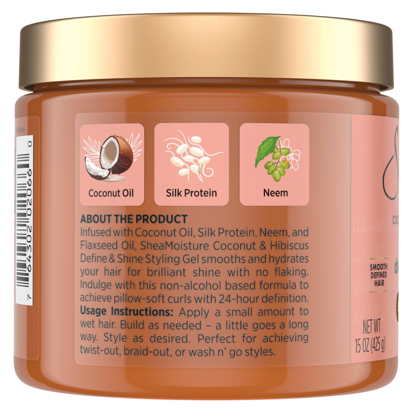SheaMoisture Gel de peinado definidor para cabello grueso y rizado Gel de peinado para control del encrespamiento sin parabenos y coco, 15 oz