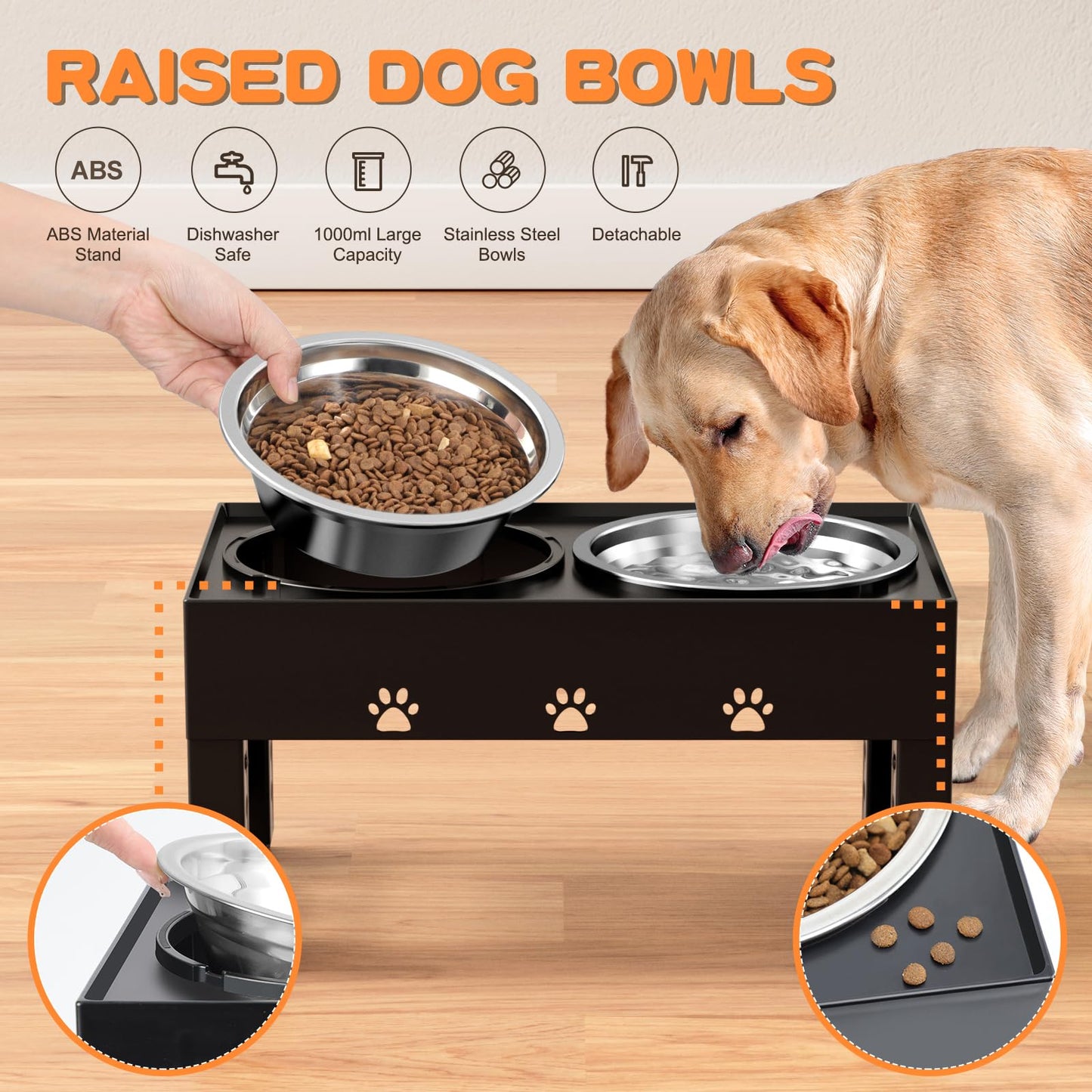 LAKIPETN Cuencos elevados para perros, 5 cuencos elevados de altura ajustable con 2 cuencos de acero inoxidable para comida para perros, antideslizante, sin derrames, se ajusta a 3.1 pulgadas, 9 pulgadas, 10 pulgadas, 11 pulgadas, 12 pulgadas para perros