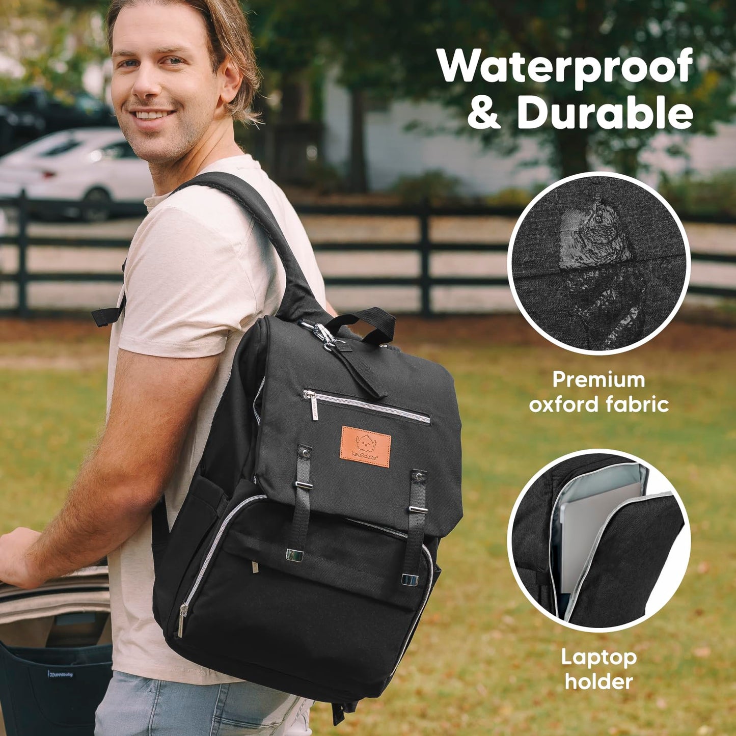 Mochila para paquete de pañale - Bolsos de viaje para bebés, impermeables y multifuncionales - Bolsos grandes para pañales - Durables y elegantes - Incluye colchoneta cambiadora (Trendy Black)
