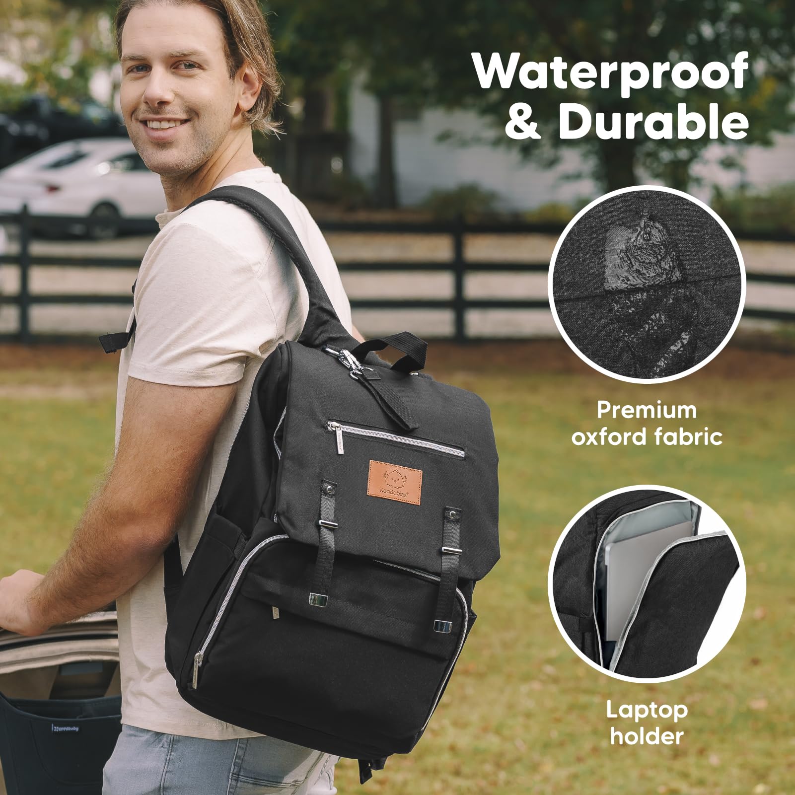 Mochila para paquete de pañale - Bolsos de viaje para bebés, impermeables y multifuncionales - Bolsos grandes para pañales - Durables y elegantes - Incluye colchoneta cambiadora (Trendy Black)