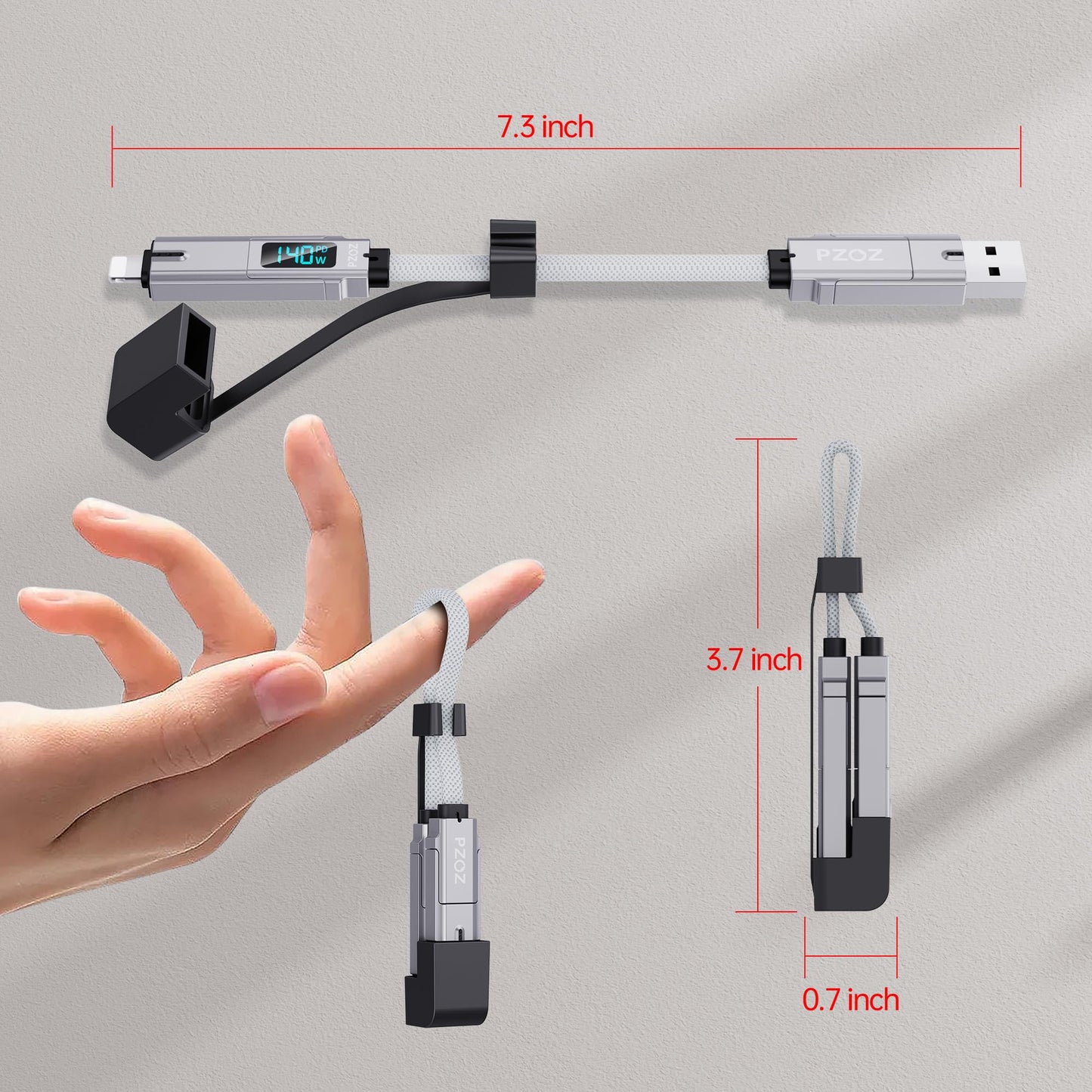 Cargador de Llavero Portátil pzoz Negro con Visualización LED Multi USB Carga Rápida para iPhone iPad MacBook AirPods Samsung Google